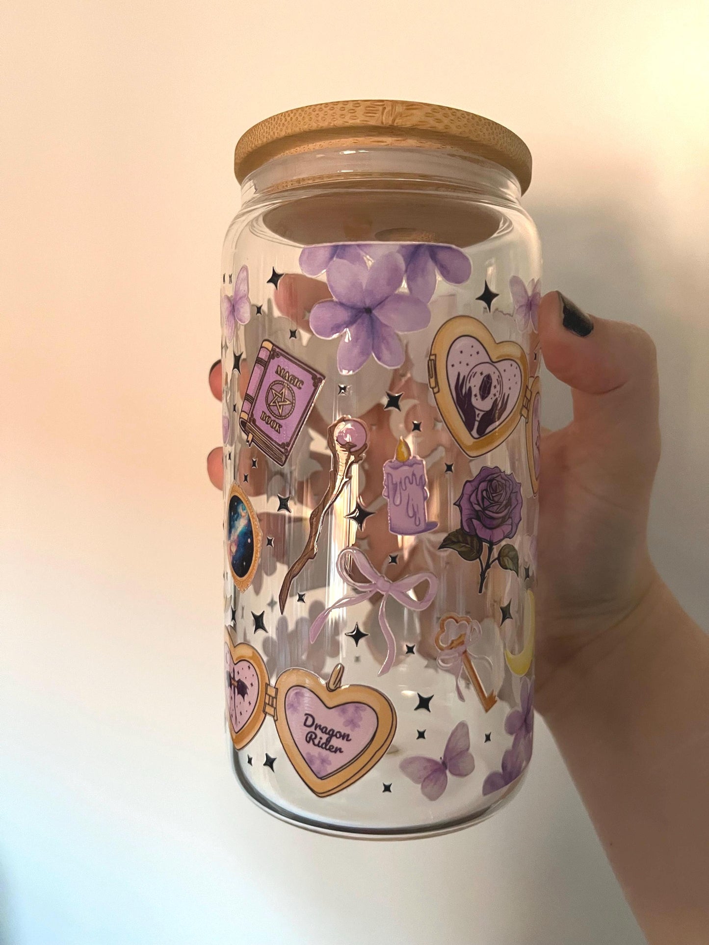 Fantasy Queen 16oz Glass Tumbler With Lid Ans Straw