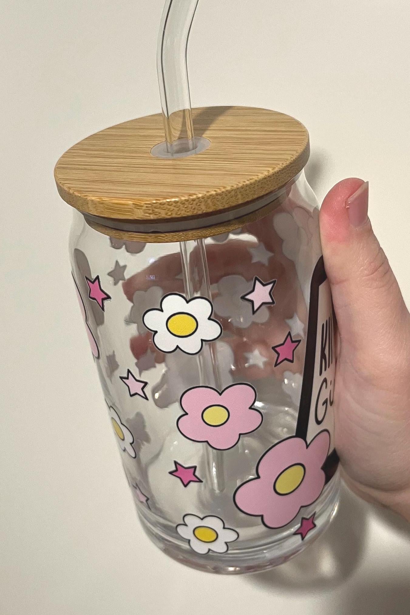 Kindle Girly iced coffee glass, kindle lover gift 16oz glass tumbler