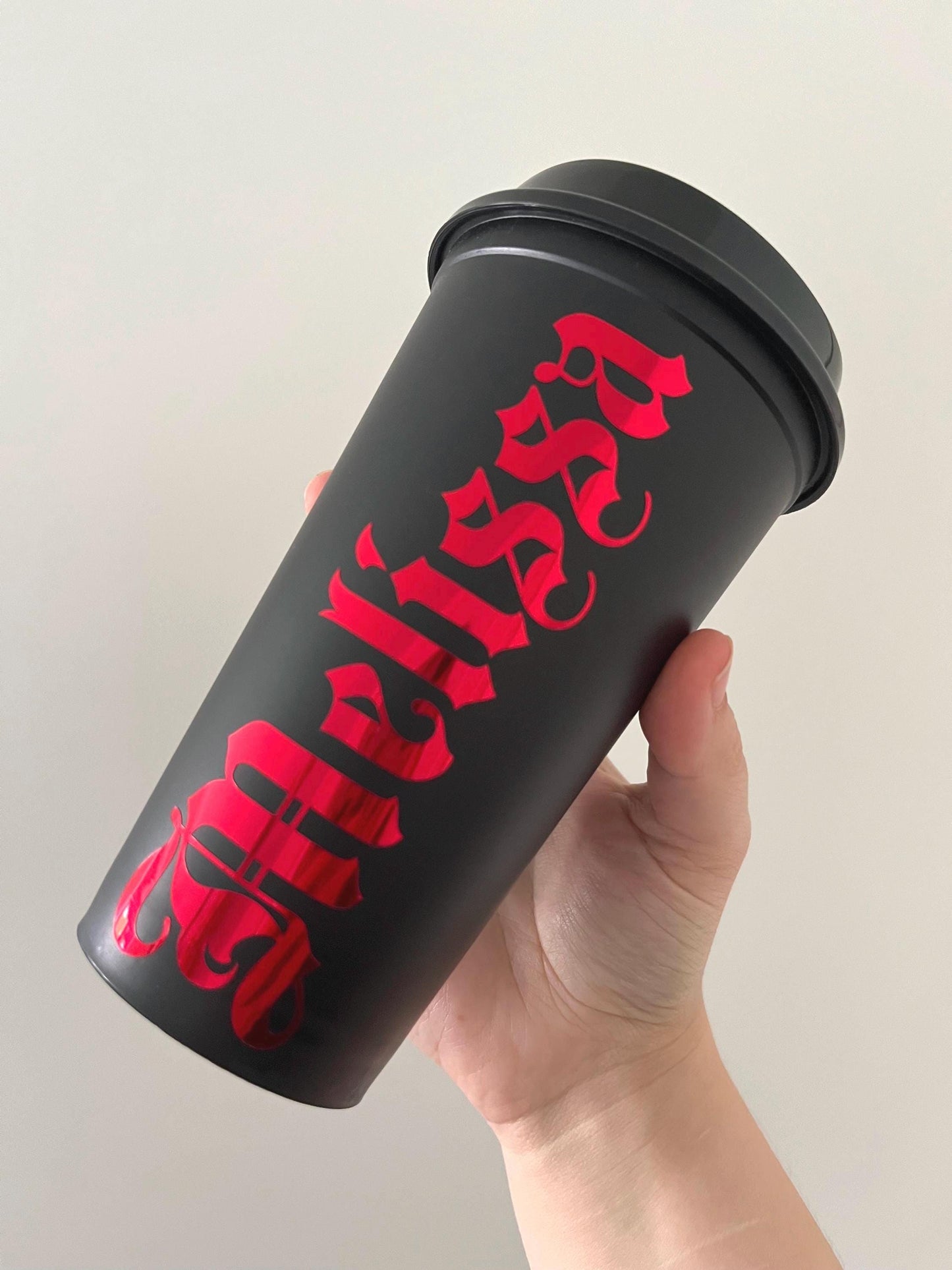 Personalized Gothic Travel Mug: 16oz Custom Name Hot Beverage Cup