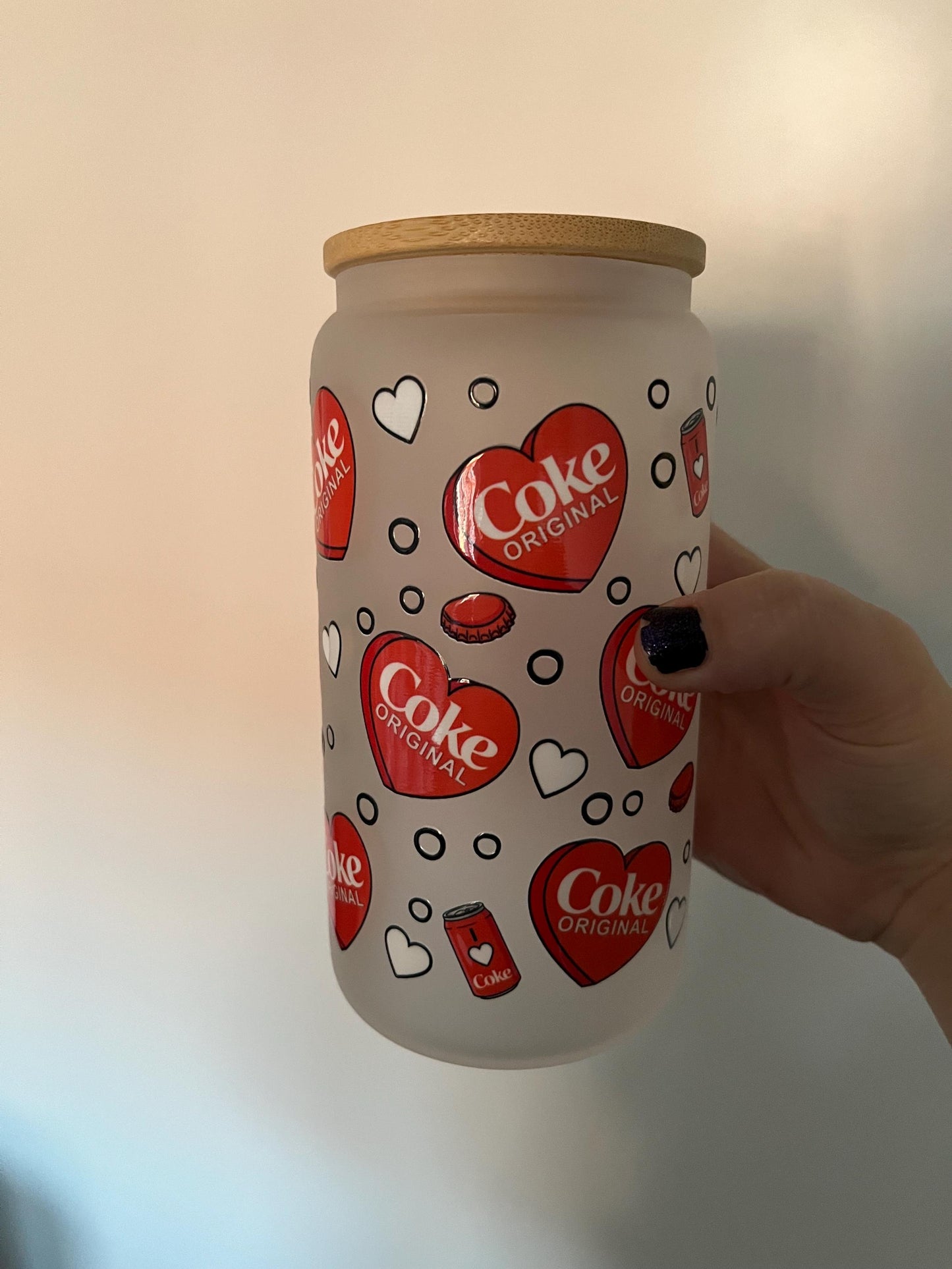 Cola Can Frosted Glass Tumbler: 16oz Iced Coffee Cup with Lid