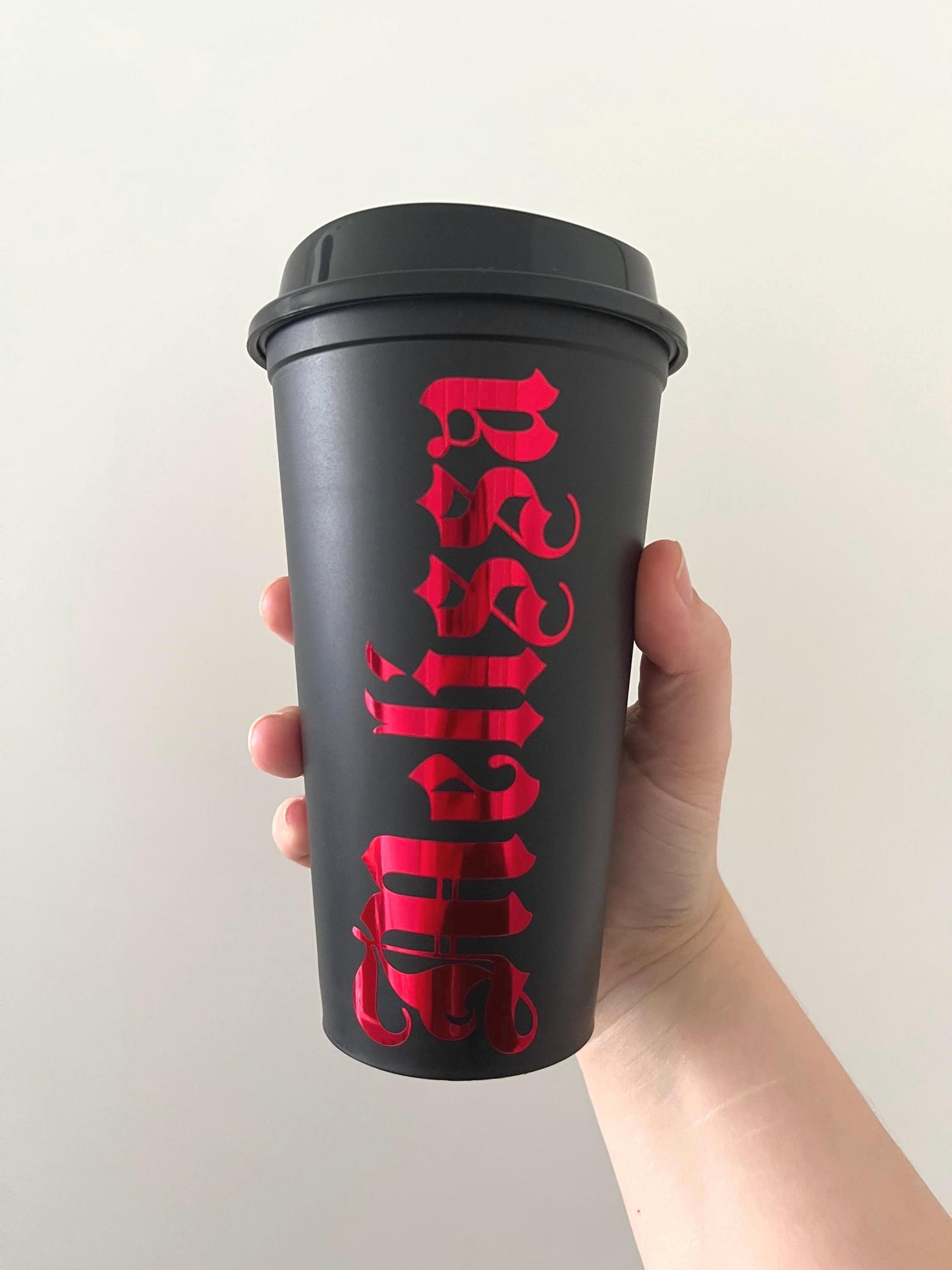 Personalized Gothic Travel Mug: 16oz Custom Name Hot Beverage Cup