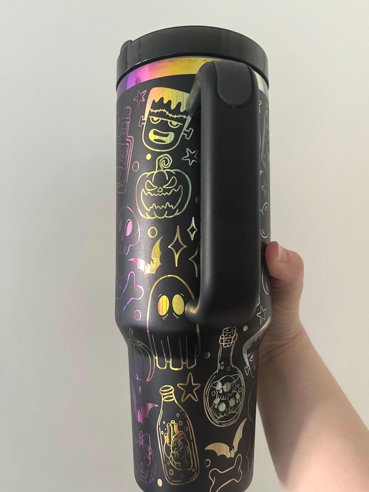 Halloween doodles Stanley dupe 40oz tumbler, spooky season travel mug