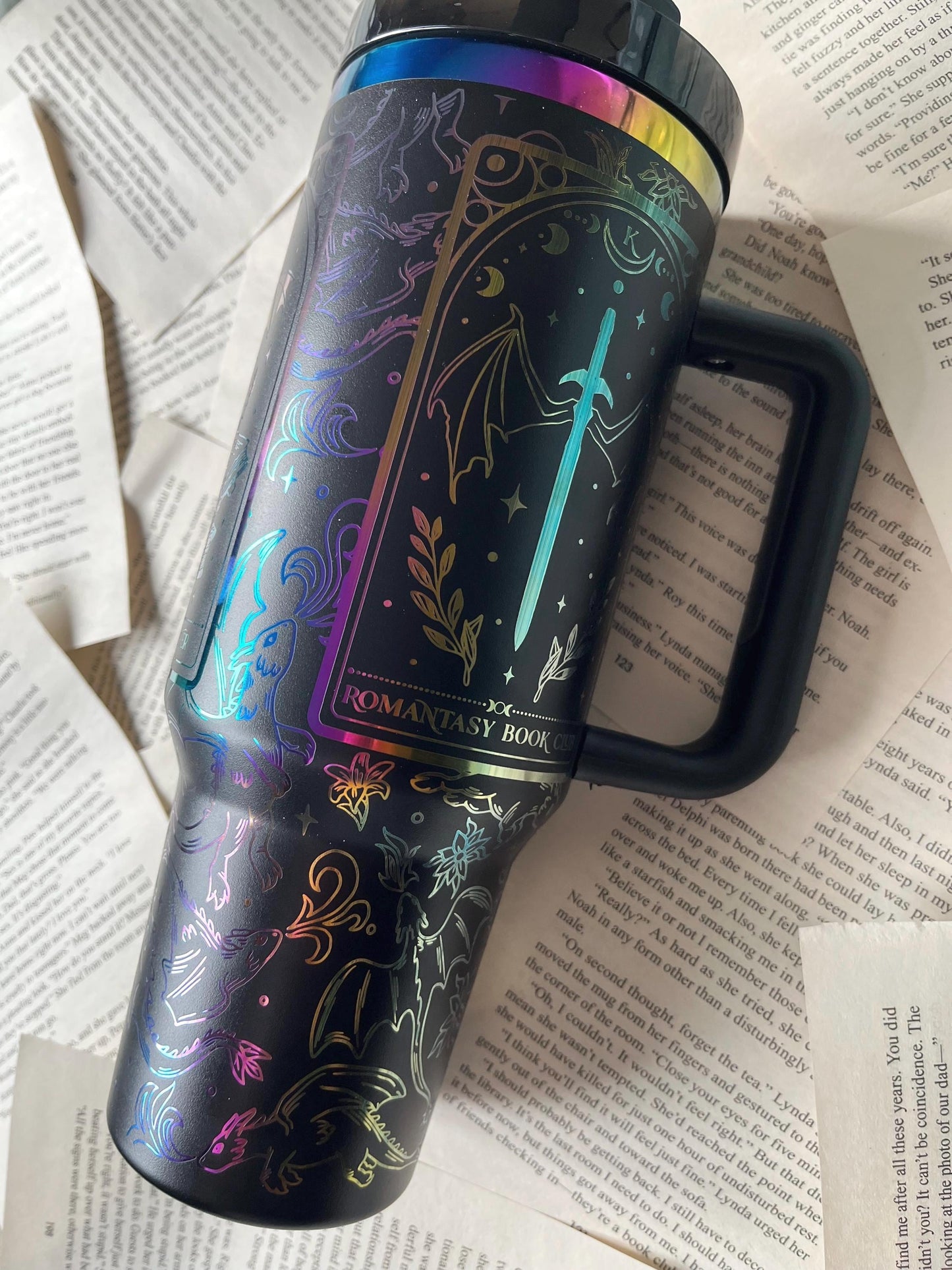 Romantasy Book Lover Tumbler: Laser Engraved Rainbow 40oz Stanley Dupe
