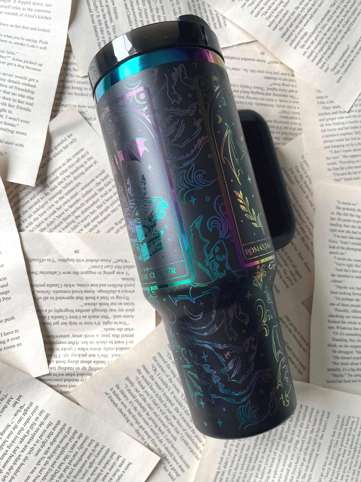 Romantasy Book Lover Tumbler: Laser Engraved Rainbow 40oz Stanley Dupe