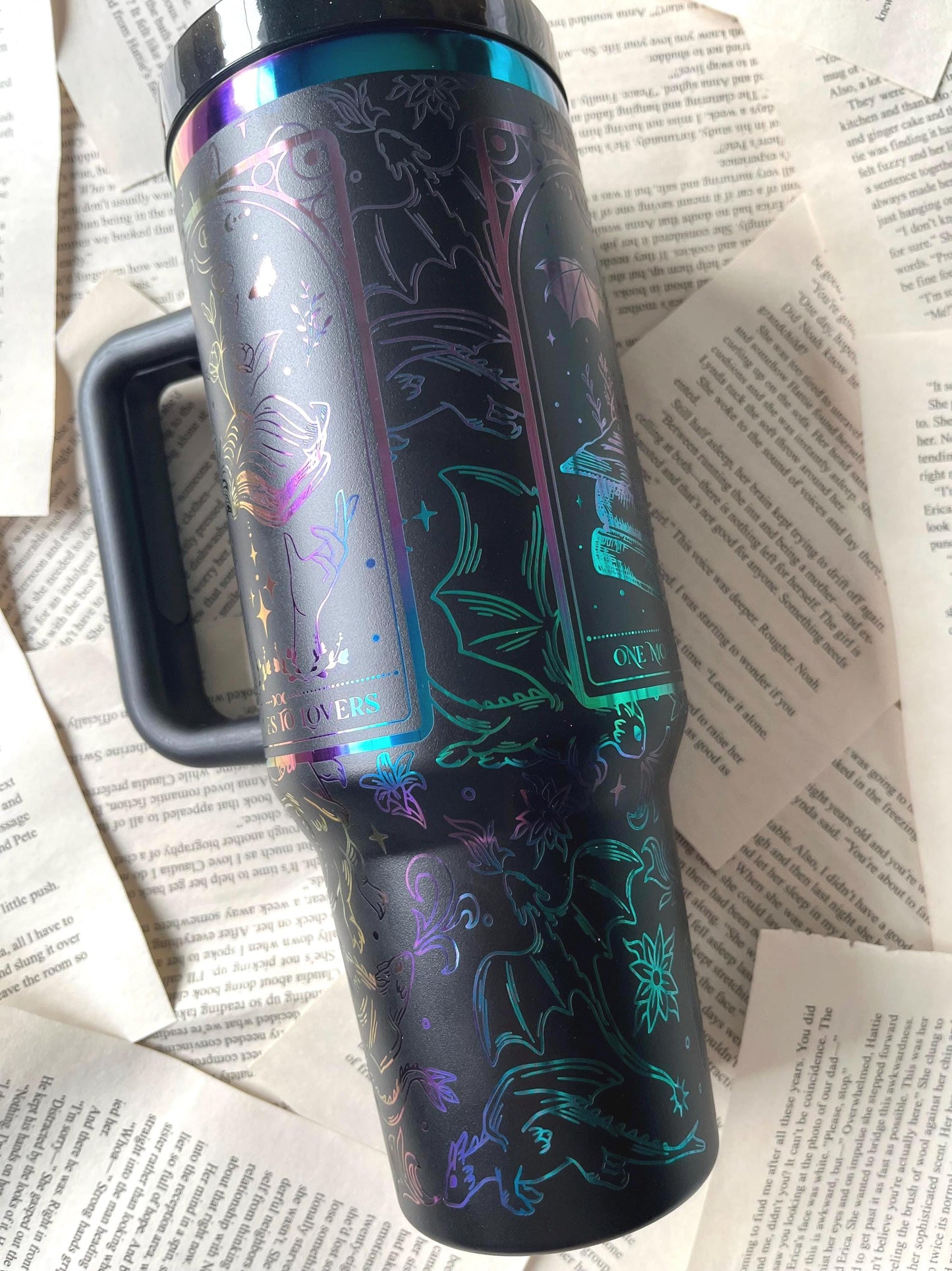 Romantasy Book Lover Tumbler: Laser Engraved Rainbow 40oz Stanley Dupe