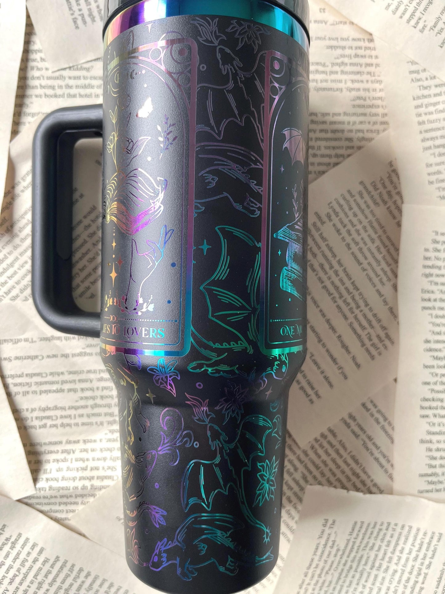Romantasy Book Lover Tumbler: Laser Engraved Rainbow 40oz Stanley Dupe