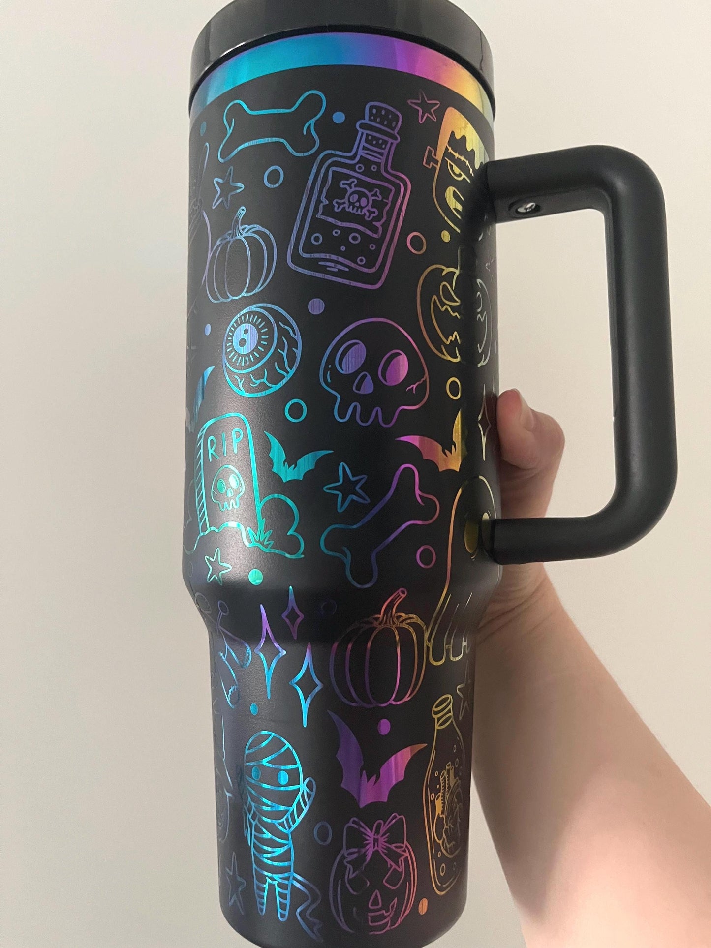 Halloween doodles Stanley dupe 40oz tumbler, spooky season travel mug