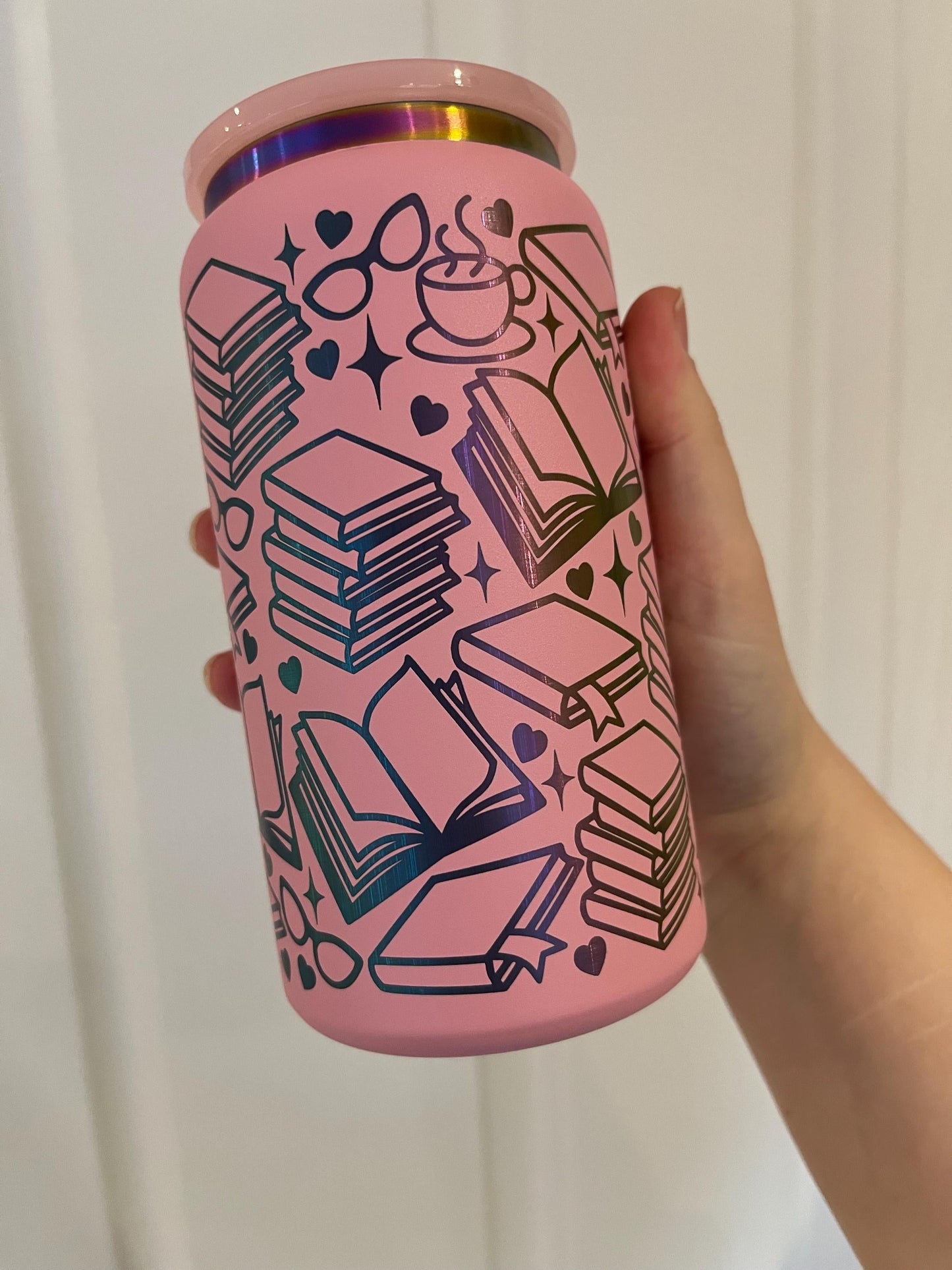 Book Lover Iced Coffee Tumbler: Engraved Stainless Steel 16oz