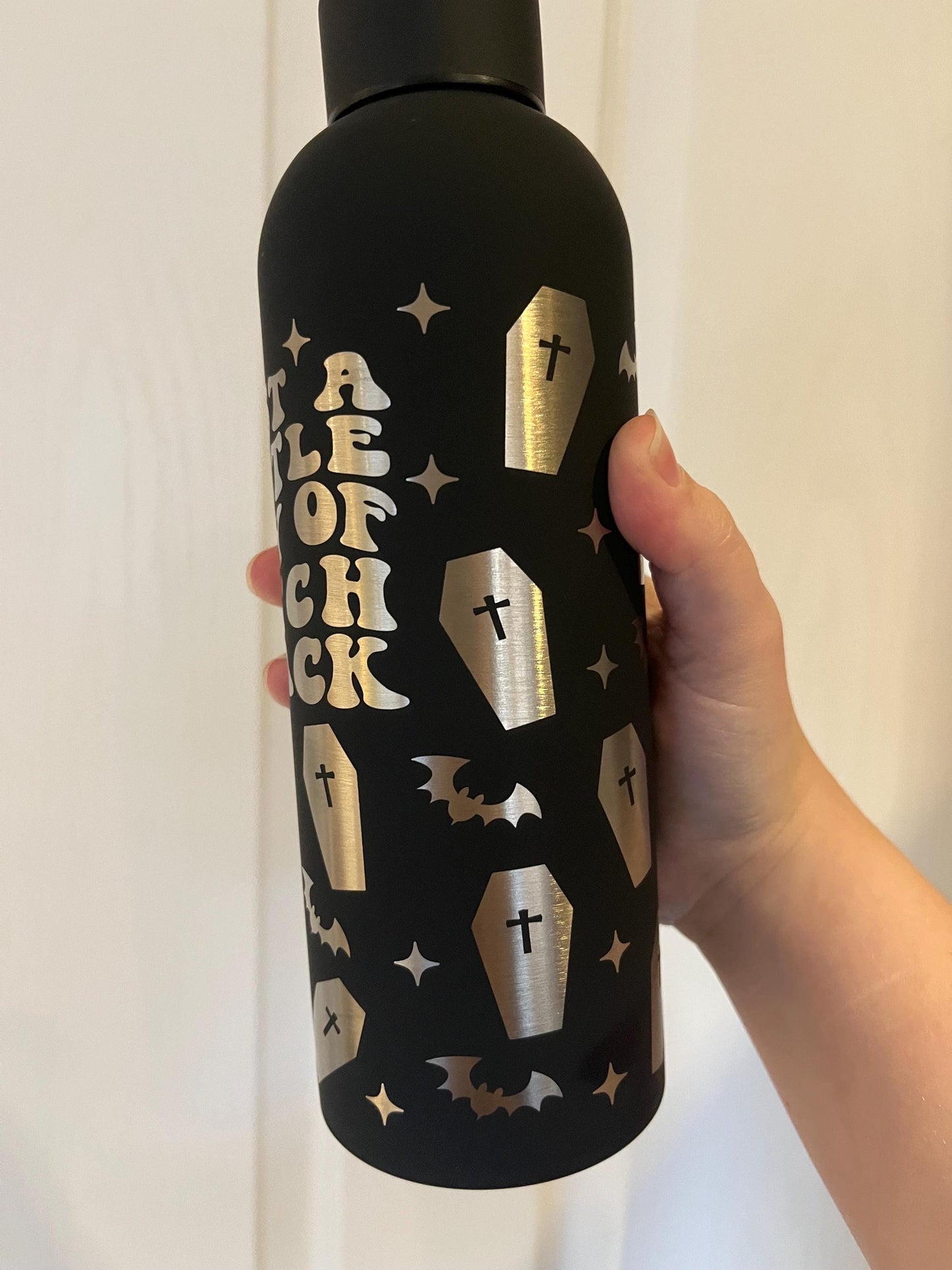 Black Gothic Stainless Steel Water Bottle Laser Engraved