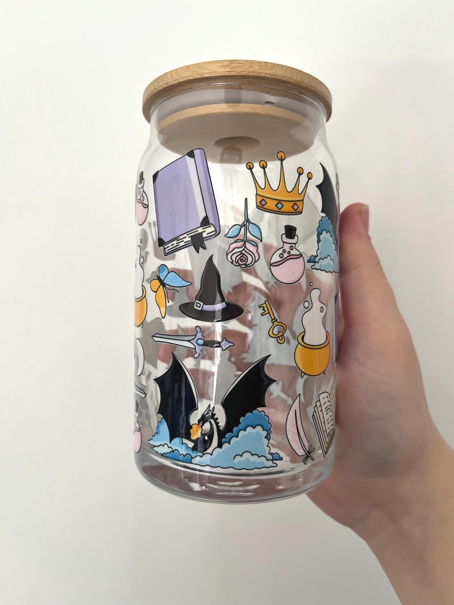 ACOTAR Themed 16Oz Glass Tumbler with Bamboo Lid and Straw - Perfect Fantasy Gift