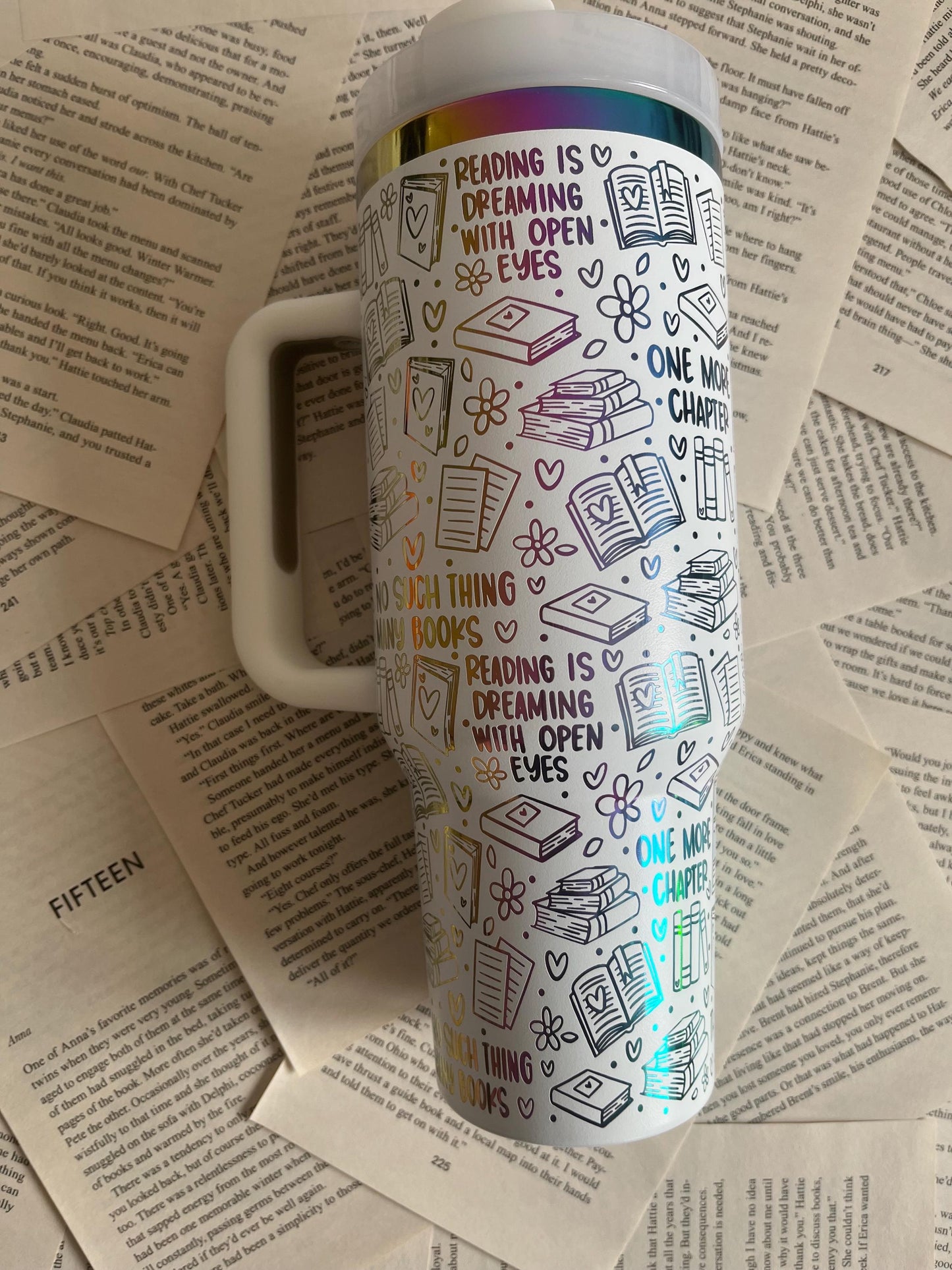 Book Lover 40oz Tumbler: Rainbow Laser Engraved Stanley Dupe