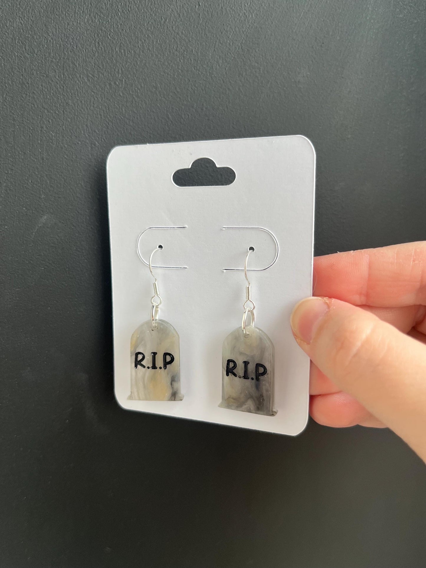 Tombstone acrylic earrings, gravestone earrings, rip costume jewellery