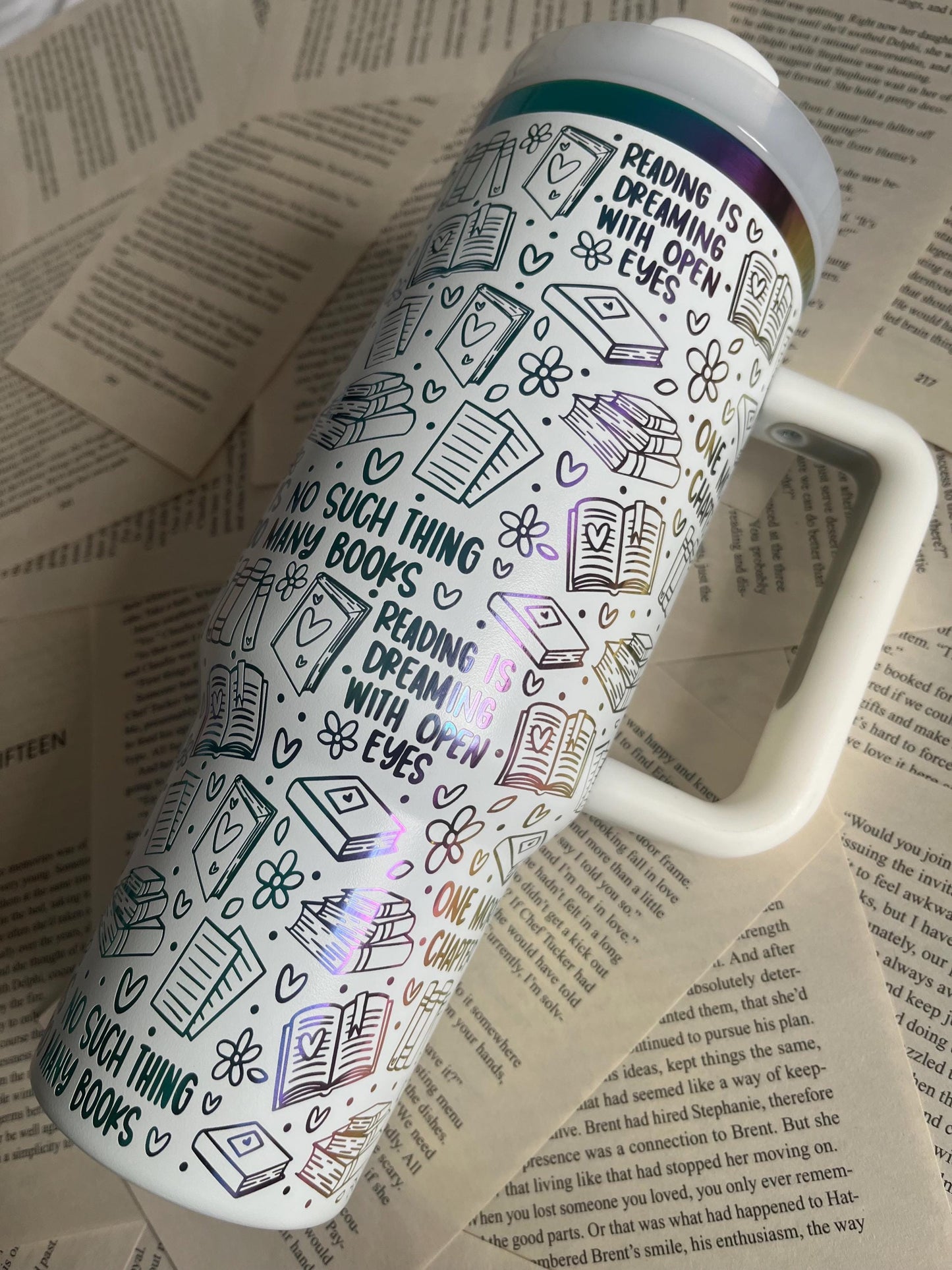 Book Lover 40oz Tumbler: Rainbow Laser Engraved Stanley Dupe