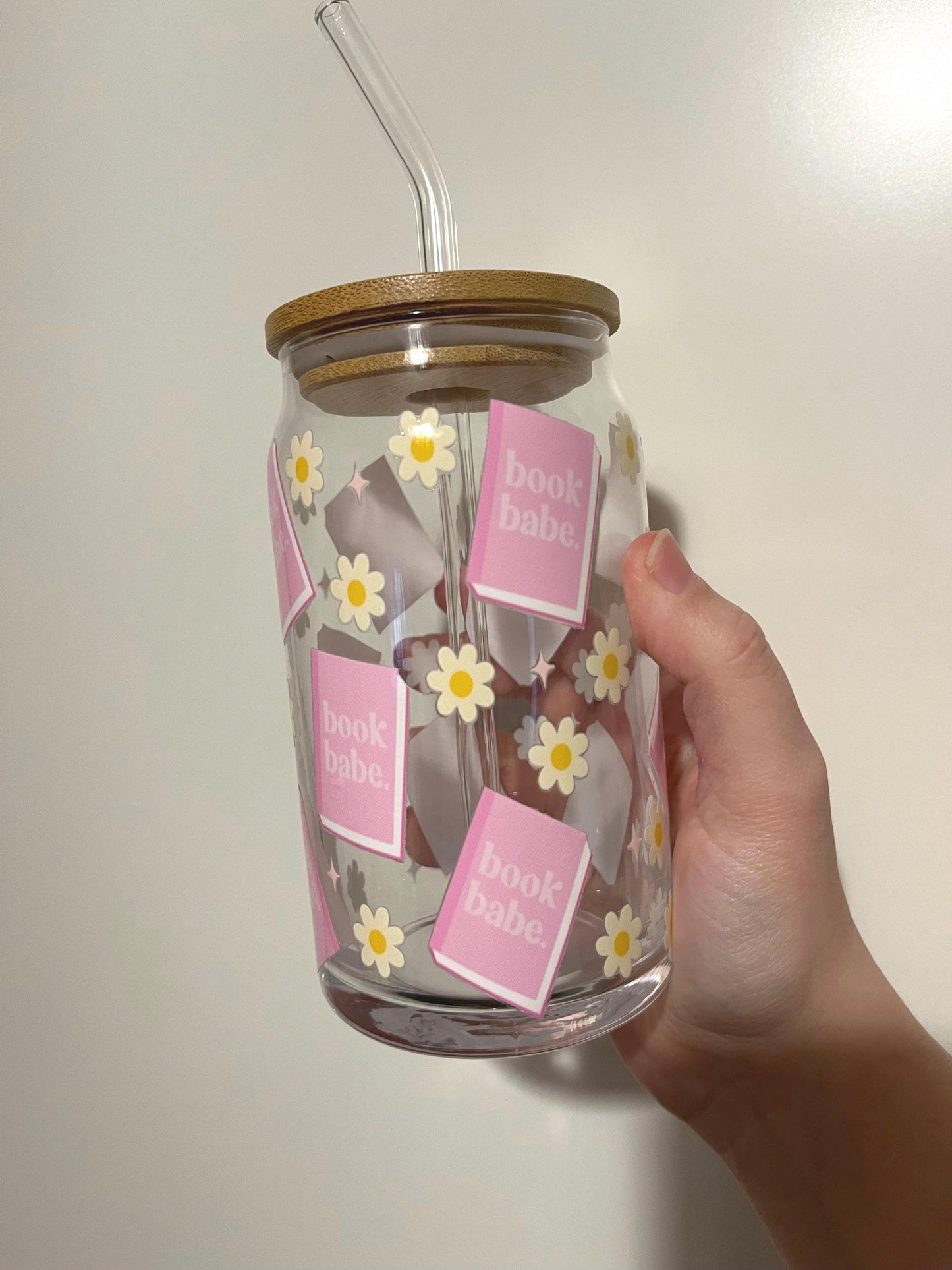 Book babe iced coffee glass - 16oz glass tumbler with lid for book lovers