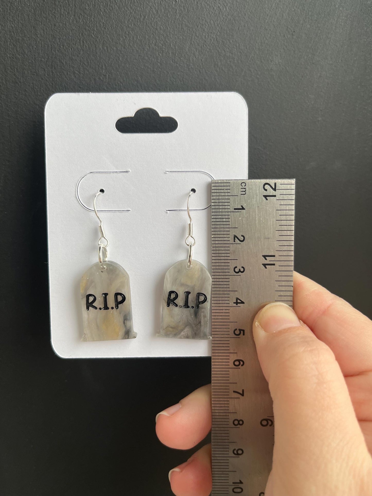 Tombstone acrylic earrings, gravestone earrings, rip costume jewellery
