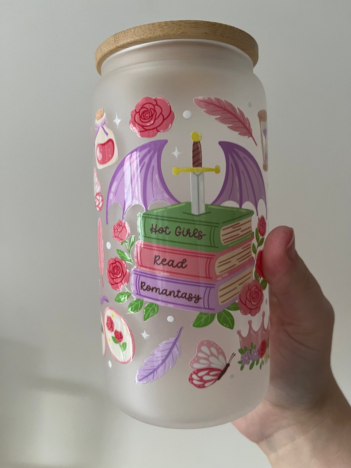 Hot Girls Read Romantasy 16oz Glass Tumbler Fantasy Girl Merch
