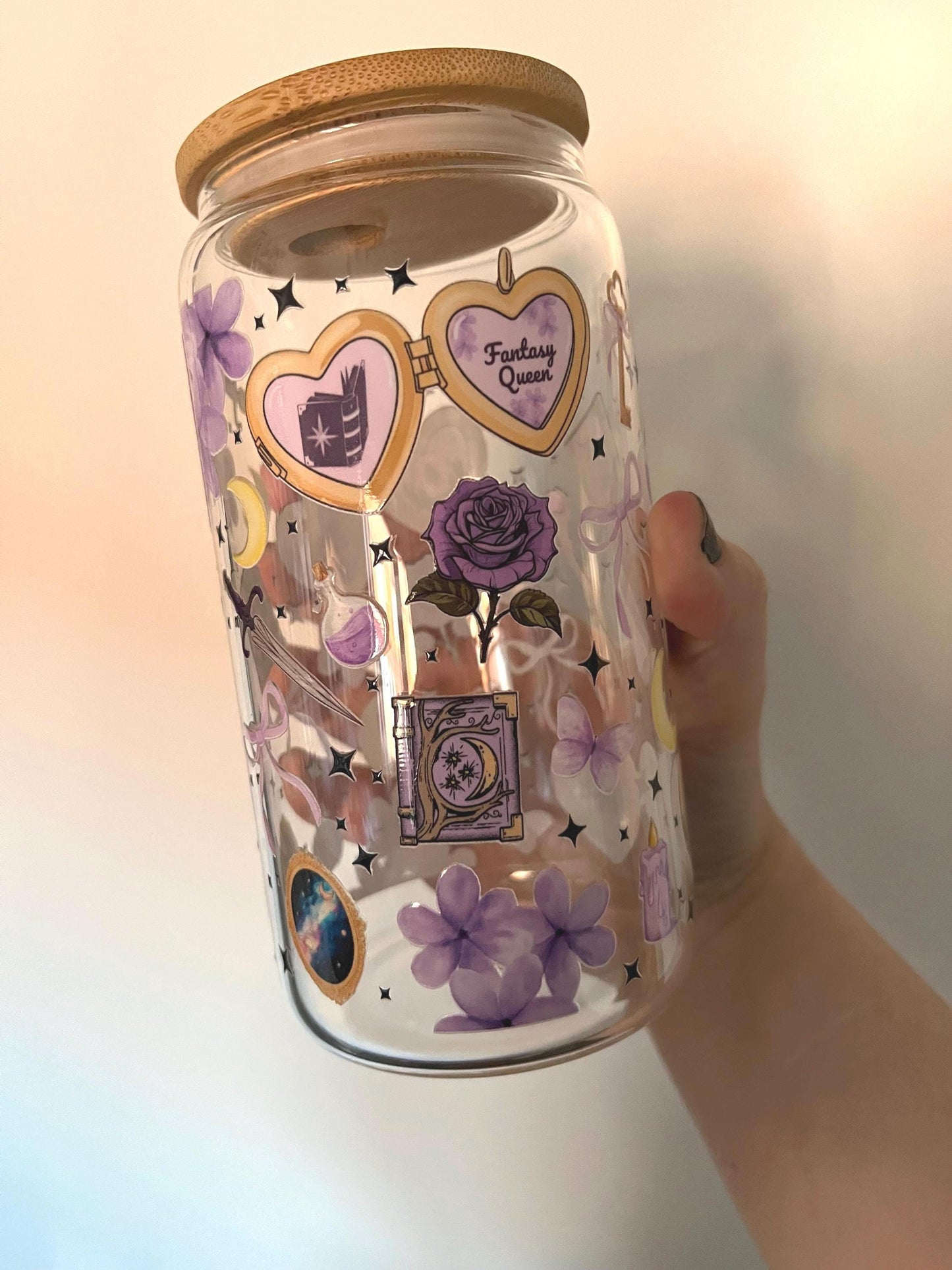 Fantasy Queen 16oz Glass Tumbler With Lid Ans Straw