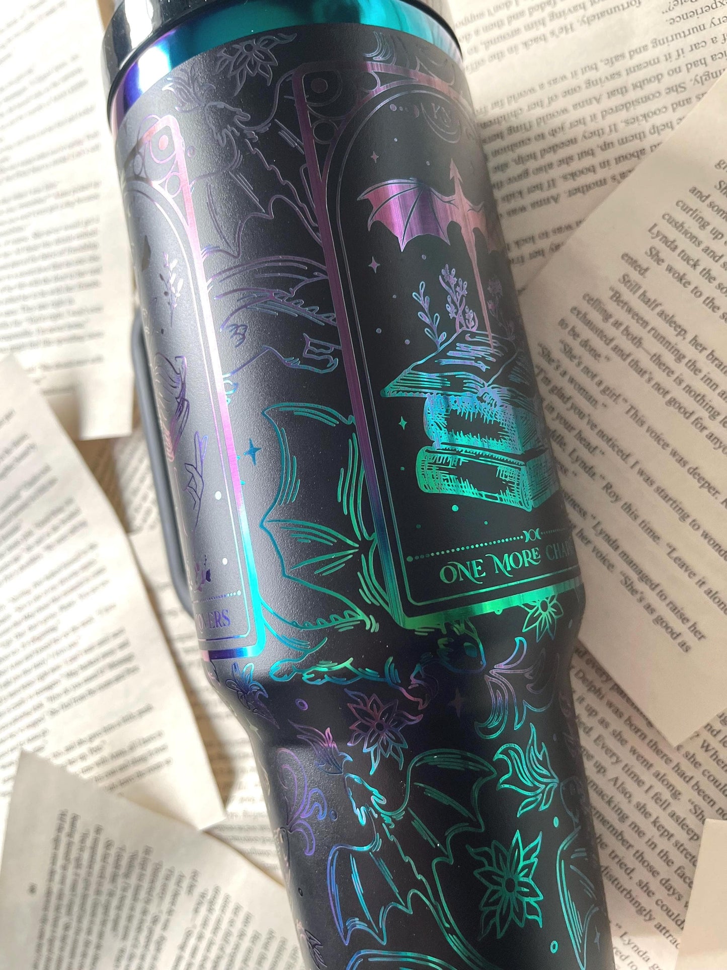 Romantasy Book Lover Tumbler: Laser Engraved Rainbow 40oz Stanley Dupe