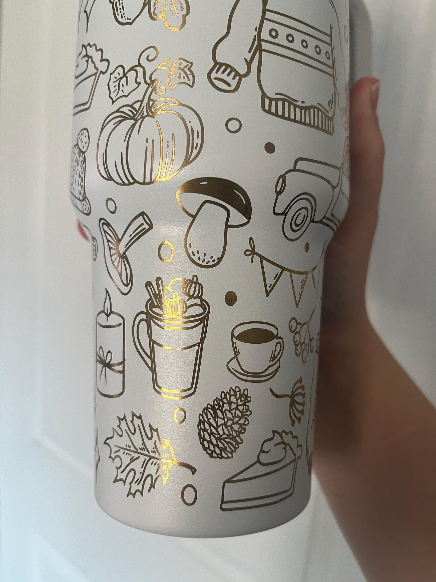 Laser-Engraved Autumn Pumpkin Doodles Tumbler: 40 oz Cozy Travel Mug