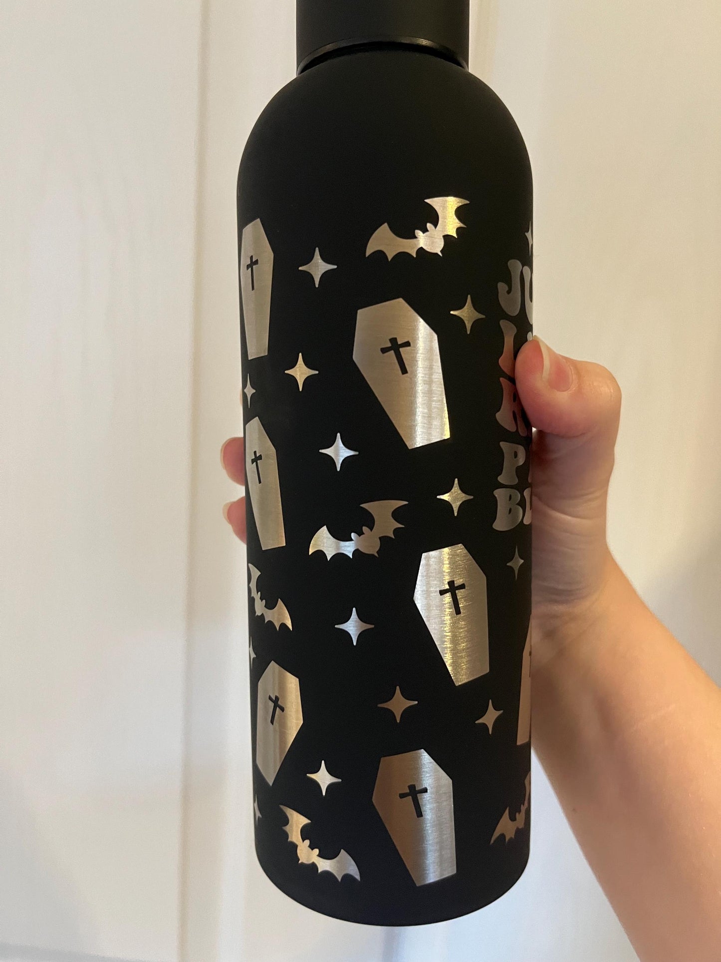 Black Gothic Stainless Steel Water Bottle Laser Engraved