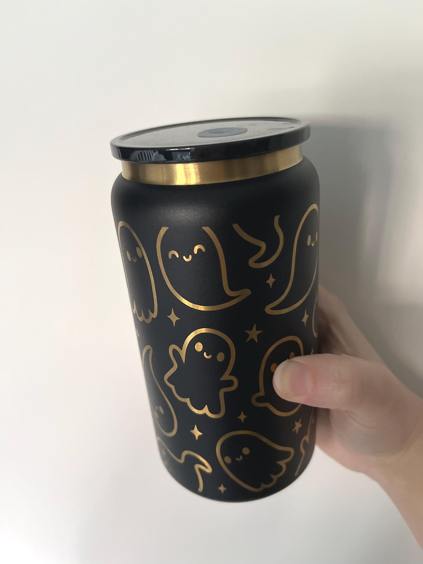 Ghostly stainless steel 16oz tumbler, laser engraved