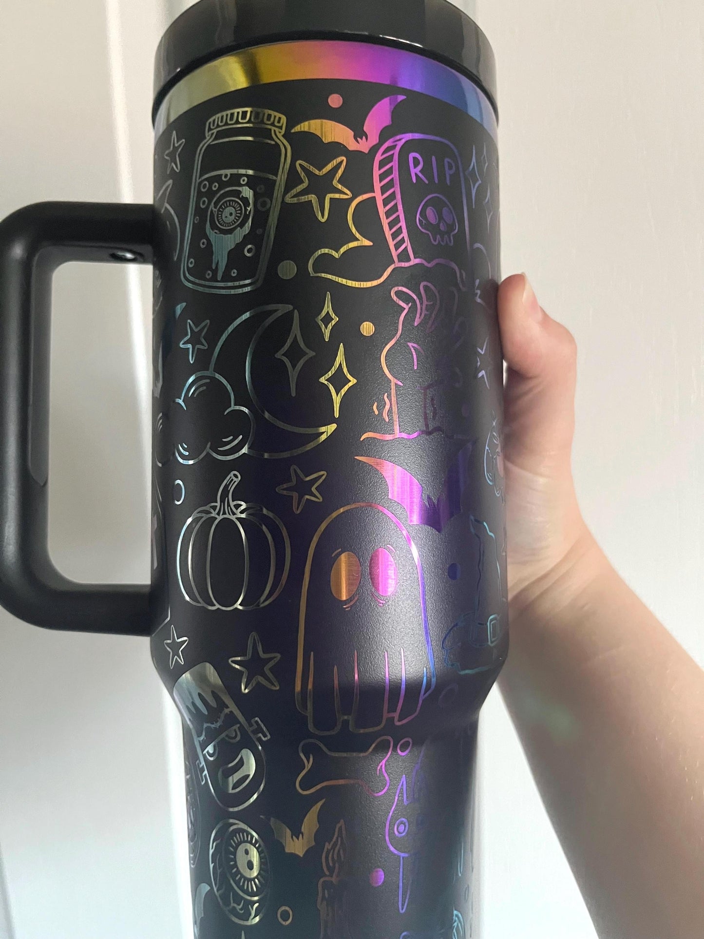 Halloween doodles Stanley dupe 40oz tumbler, spooky season travel mug
