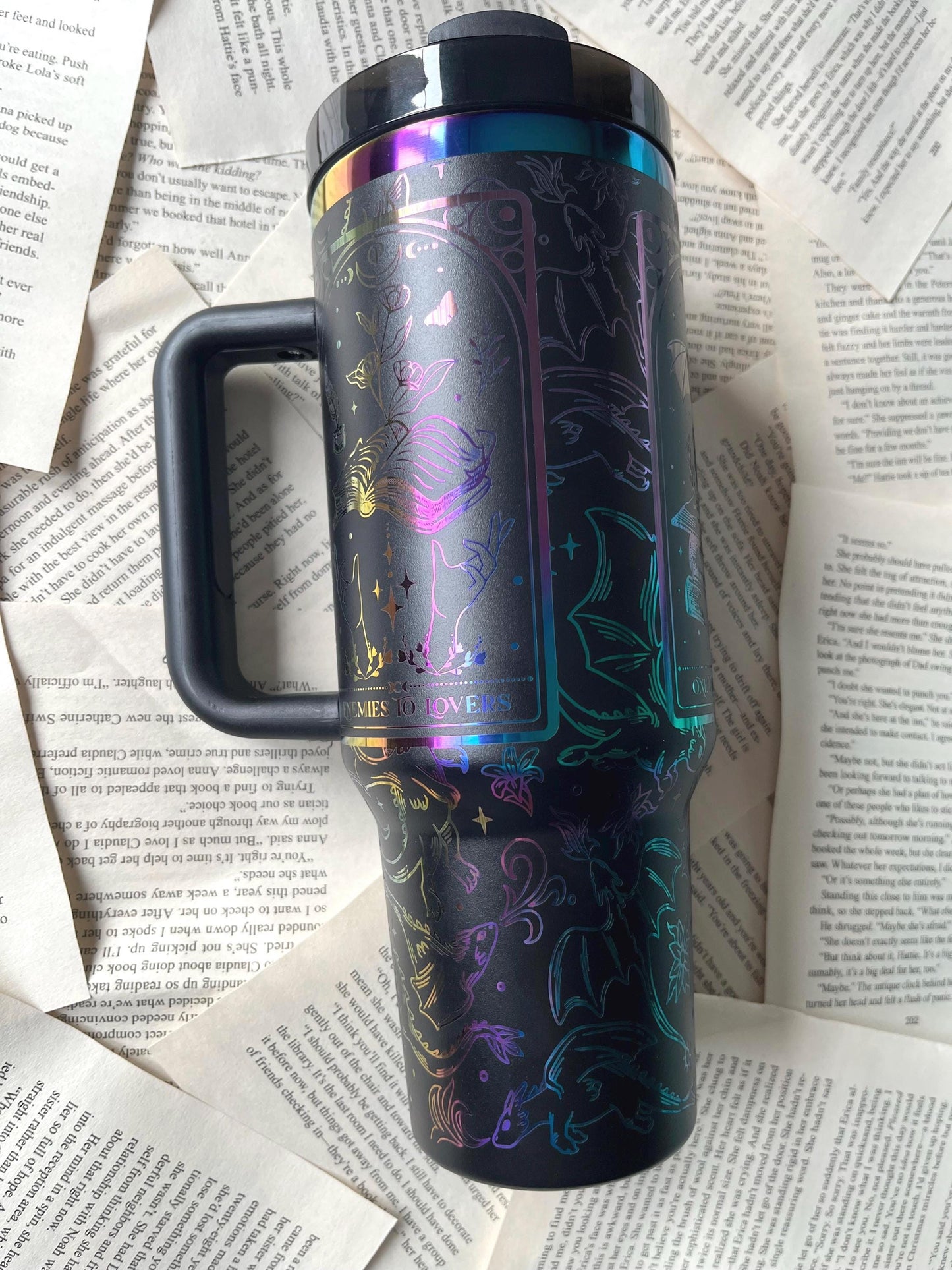 Romantasy Book Lover Tumbler: Laser Engraved Rainbow 40oz Stanley Dupe