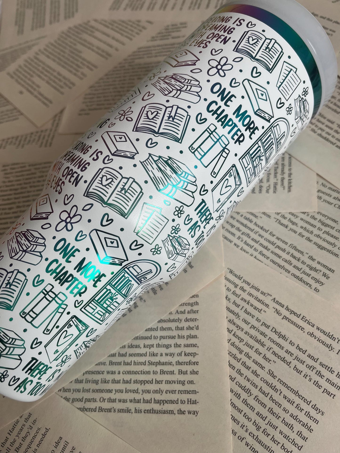 Book Lover 40oz Tumbler: Rainbow Laser Engraved Stanley Dupe