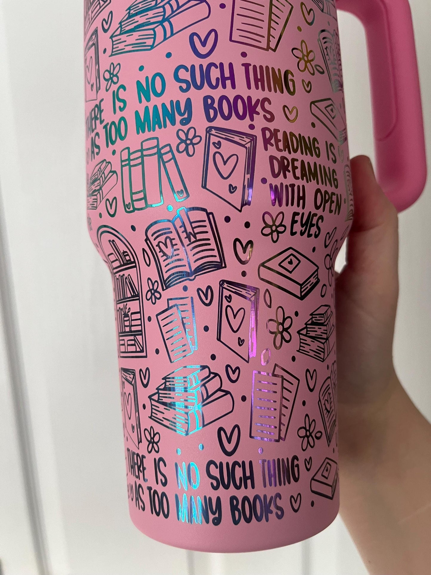 Book Lover 40oz Tumbler: Rainbow Laser Engraved Stanley Dupe