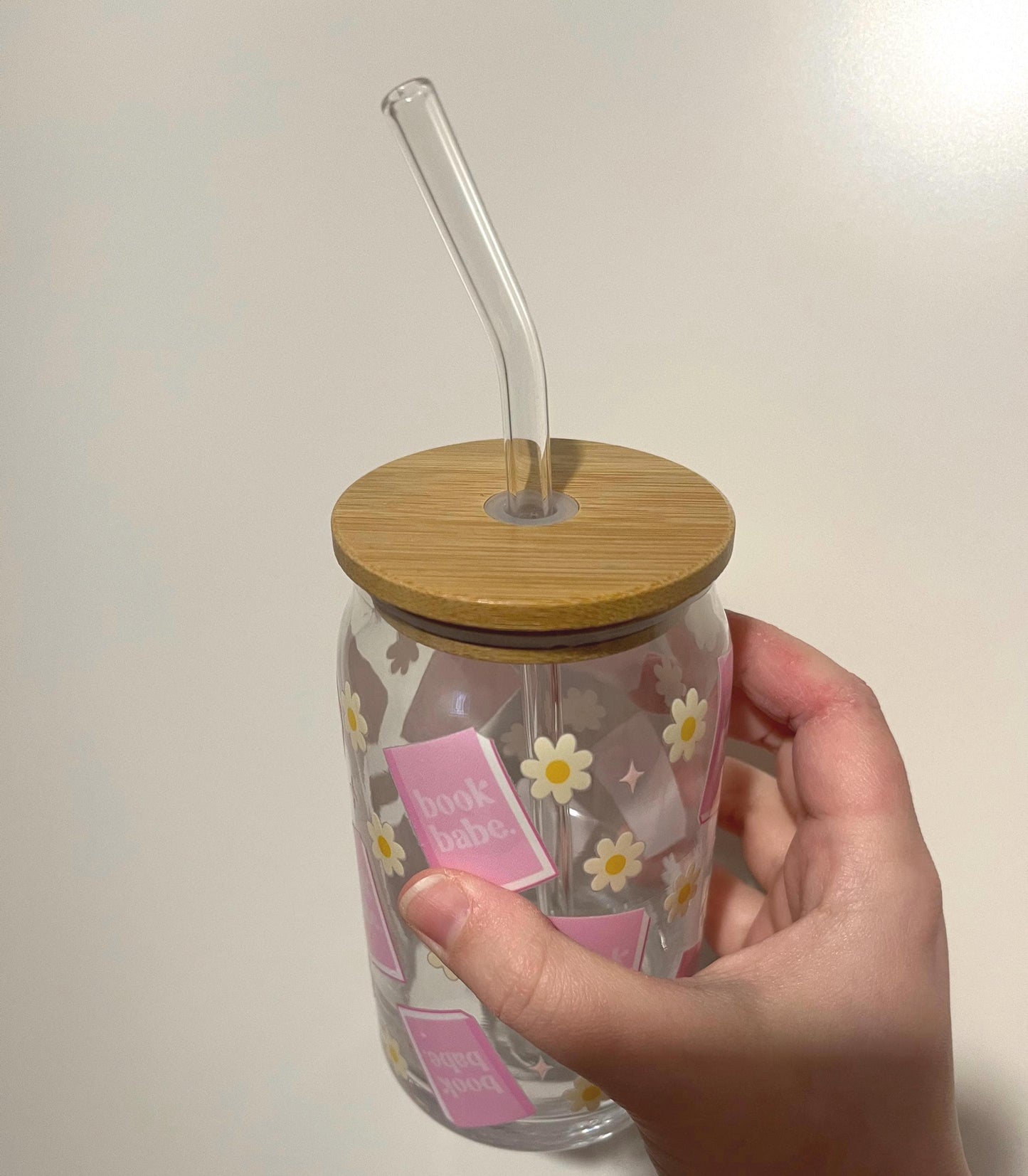 Book babe iced coffee glass - 16oz glass tumbler with lid for book lovers