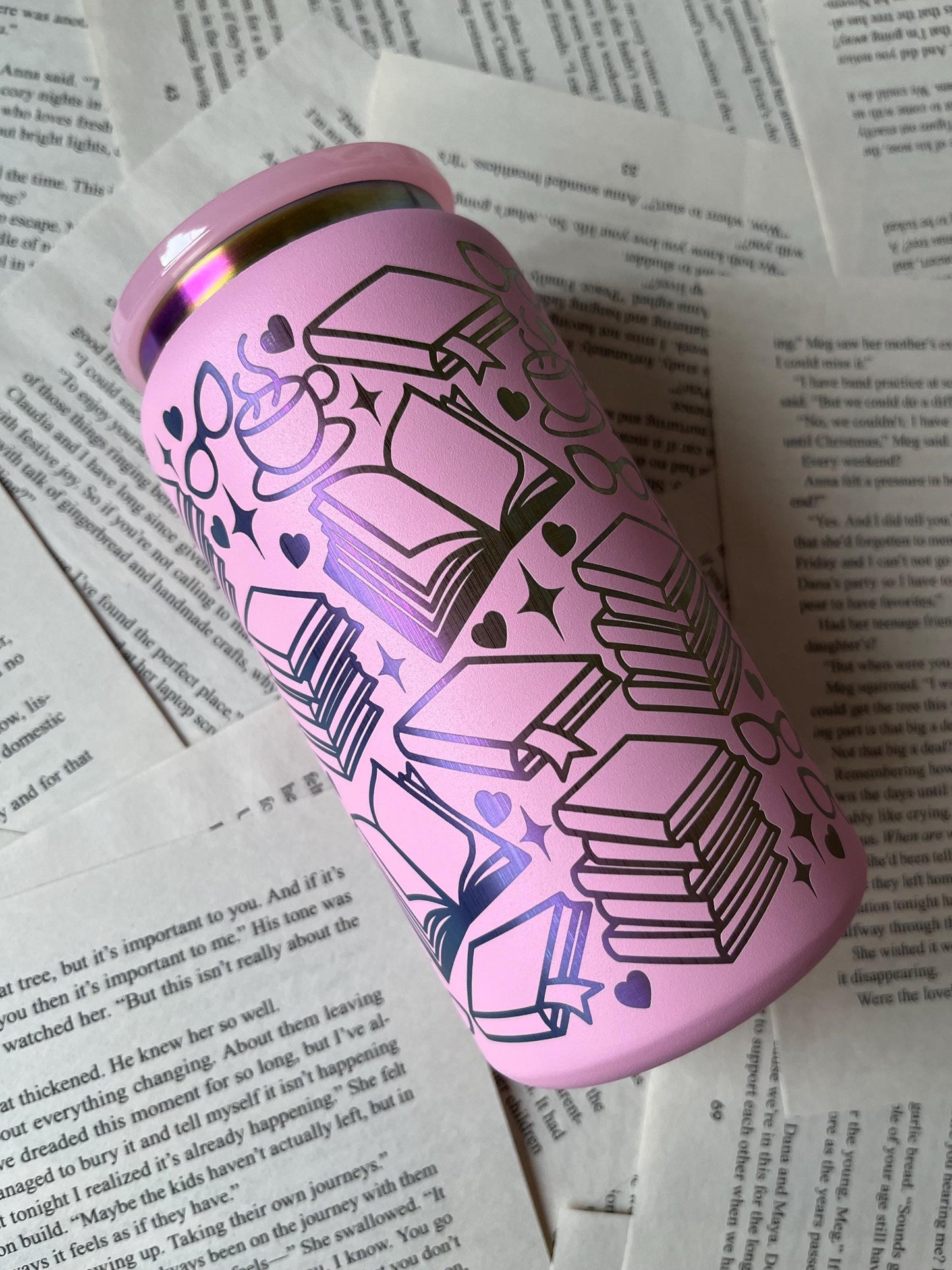 Book Lover Iced Coffee Tumbler: Engraved Stainless Steel 16oz