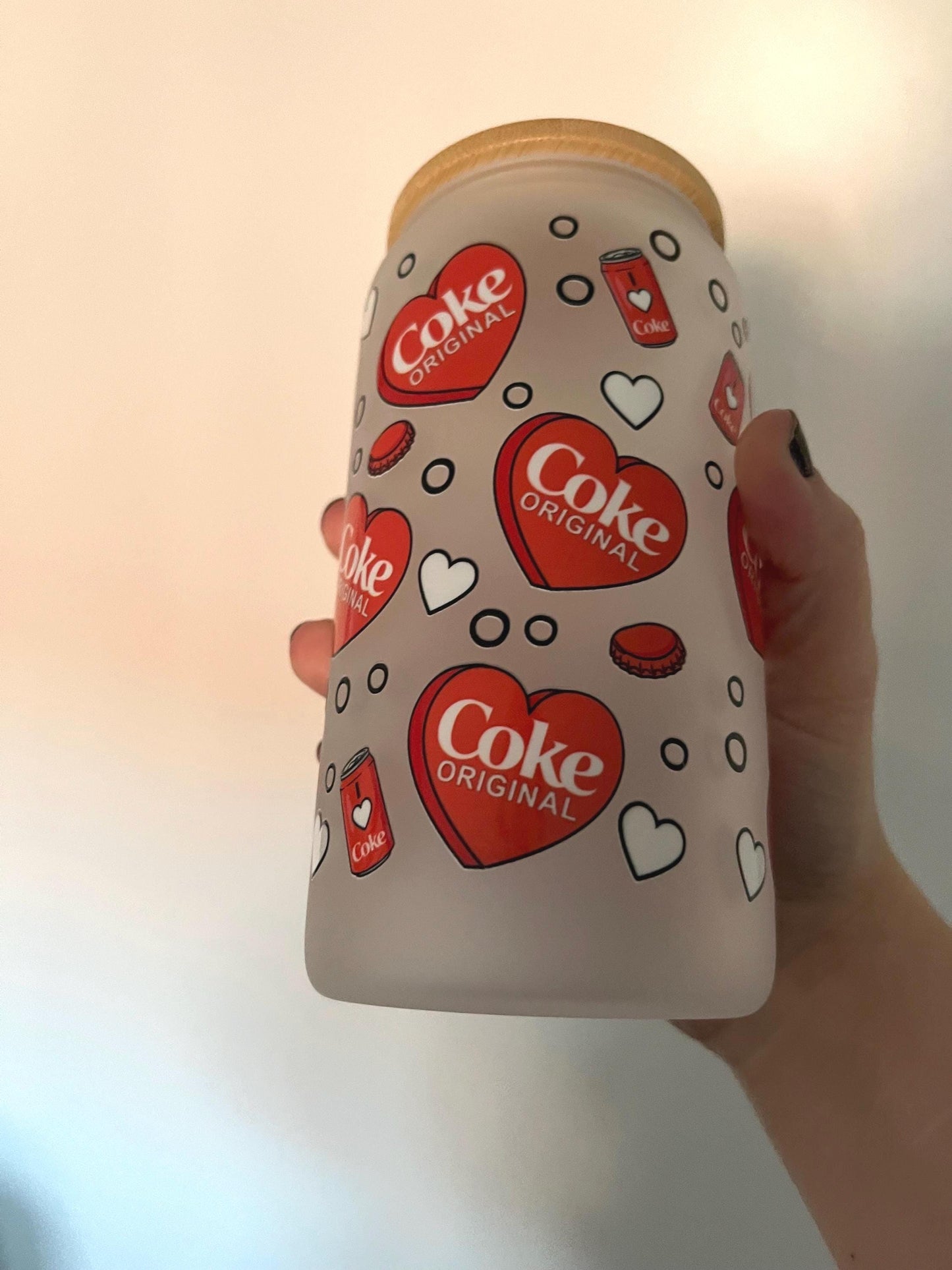 Cola Can Frosted Glass Tumbler: 16oz Iced Coffee Cup with Lid