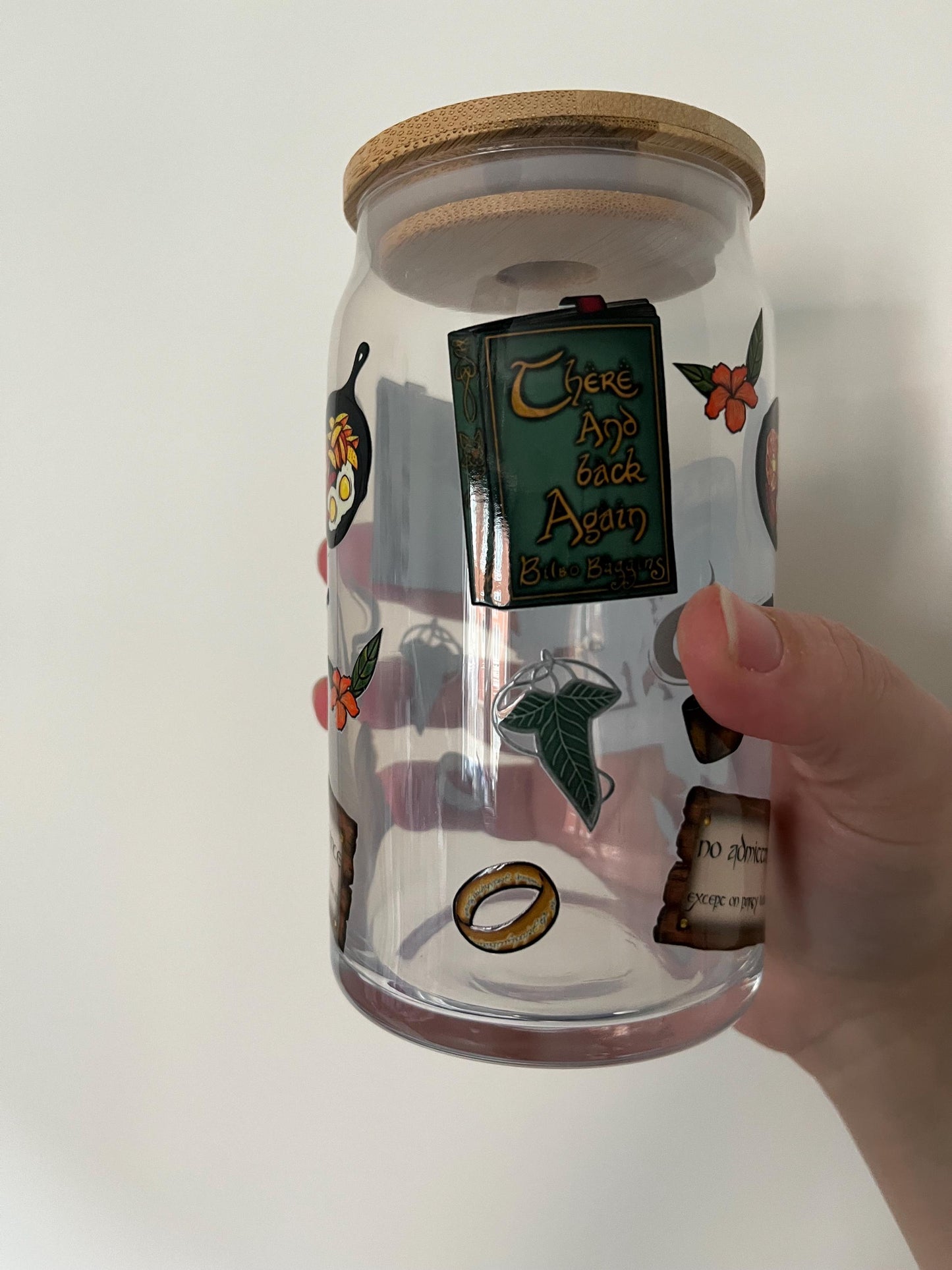Hobbit lord of the rings themed glass cup 16oz tumbler for iced coffee fizzy drinks