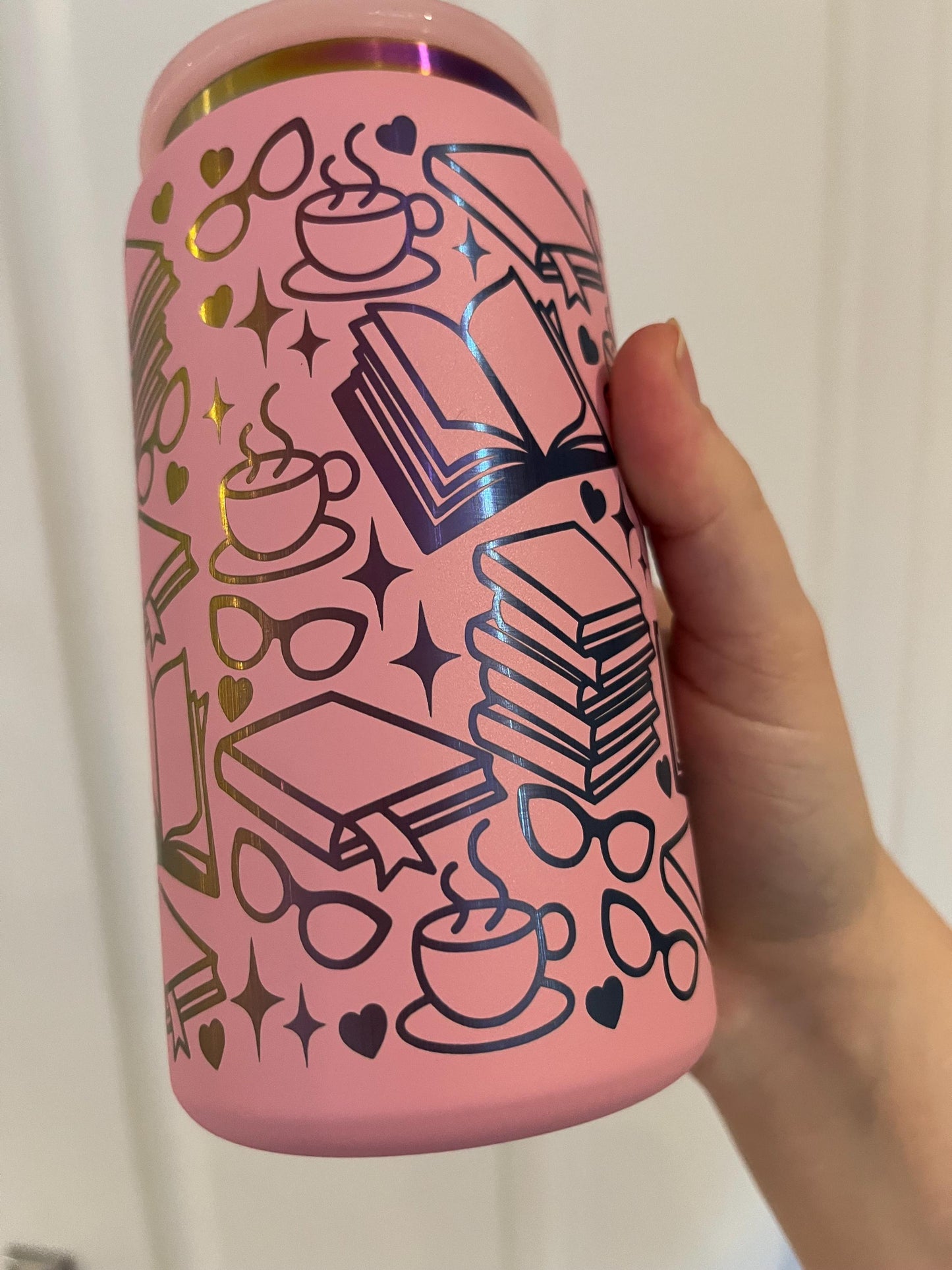 Book Lover Iced Coffee Tumbler: Engraved Stainless Steel 16oz
