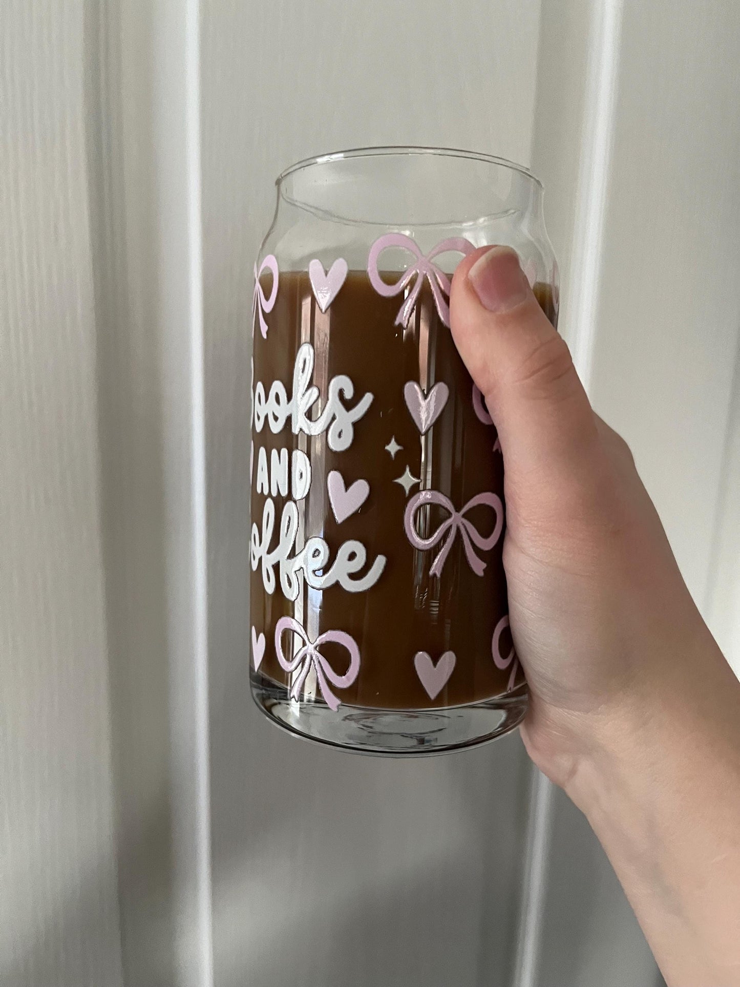 Books and Coffee Glass Tumbler with Lid & Straw