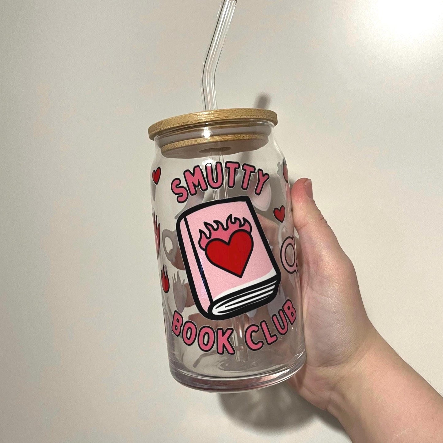 Smutty Book Club Iced Coffee Glass with Bamboo Lid