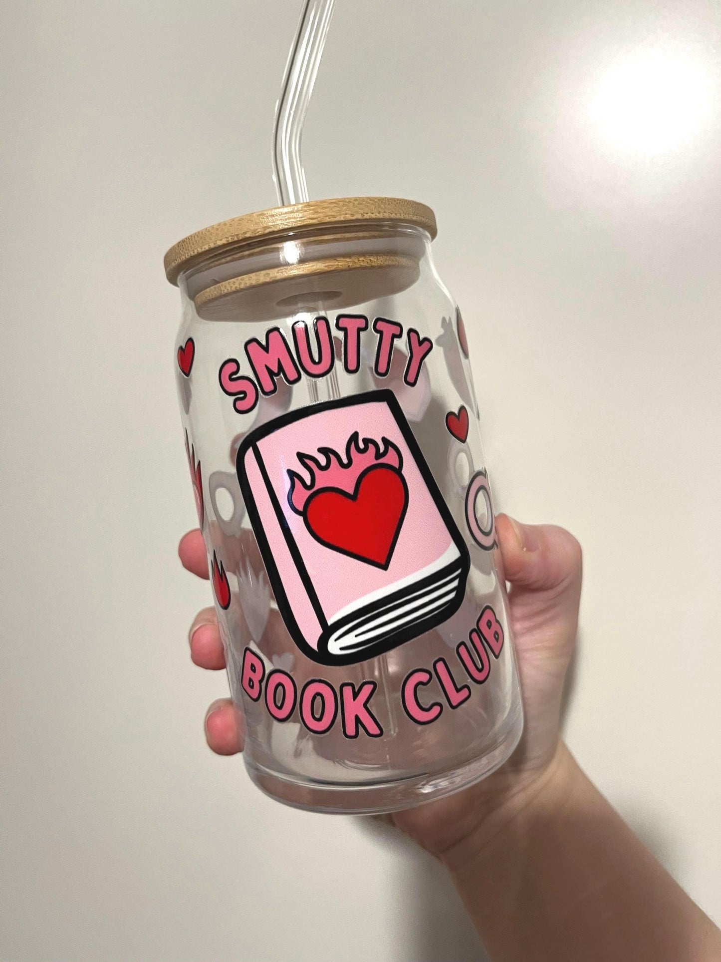 Smutty Book Club Iced Coffee Glass with Bamboo Lid