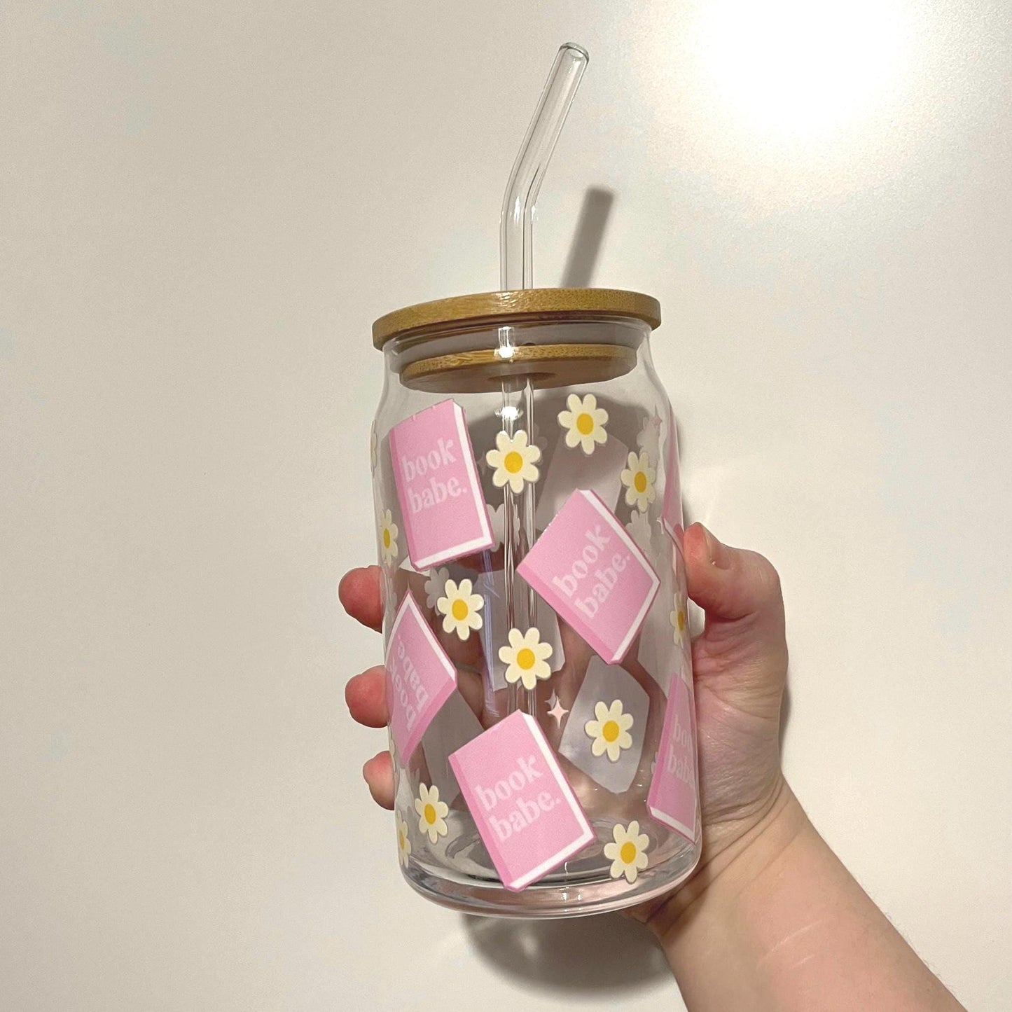 Book babe iced coffee glass - 16oz glass tumbler with lid for book lovers