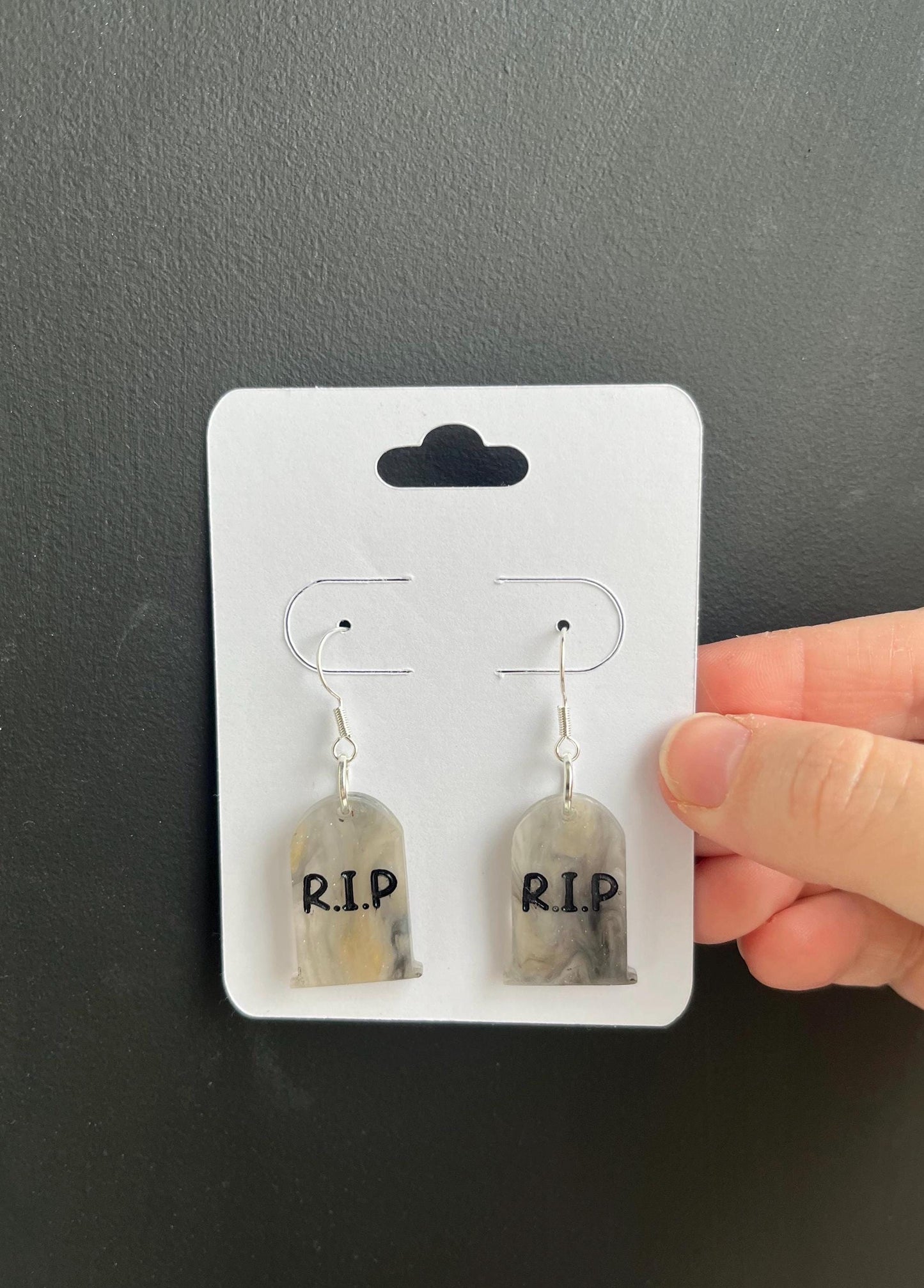 Tombstone acrylic earrings, gravestone earrings, rip costume jewellery