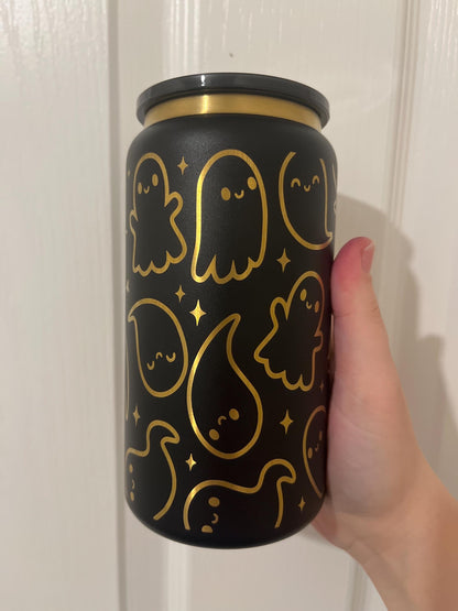 Ghostly stainless steel 16oz tumbler, laser engraved
