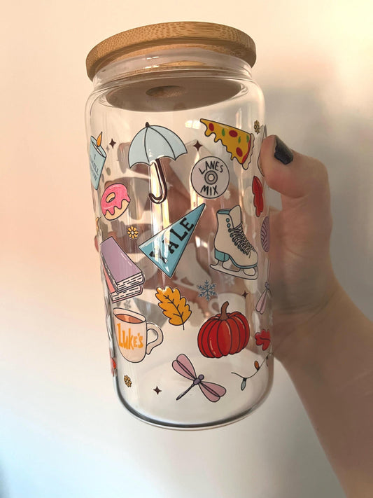 Gilmore Girls Autumn Tumbler: 16oz Glass with Lid & Straw