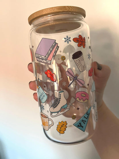 Gilmore Girls Autumn Tumbler: 16oz Glass with Lid & Straw