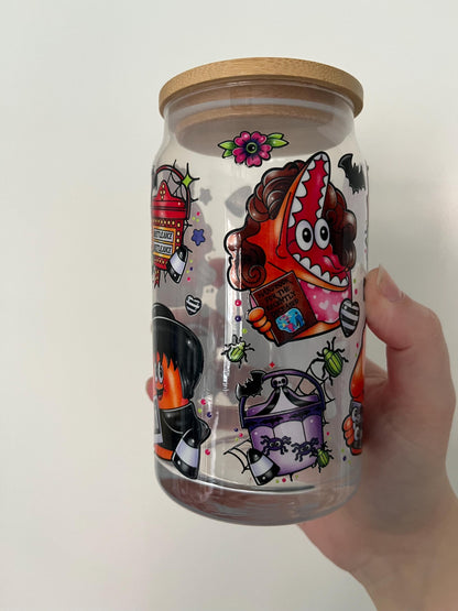 Beetlejuice themed glass with lid 16oz, Lydia deetz
