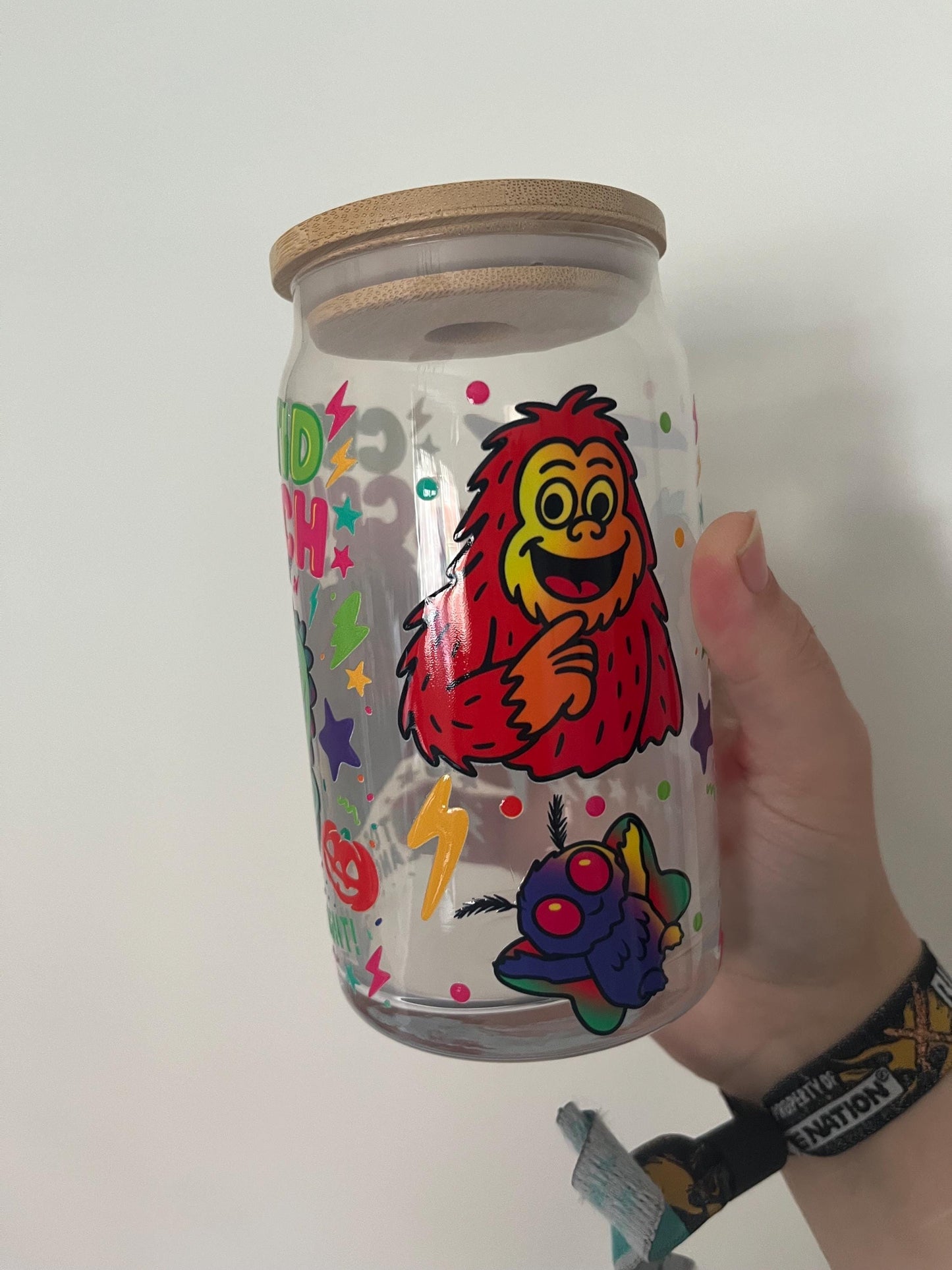 Cryptid Glass Can with Lid & Straw: Mothman, Loch Ness Monster