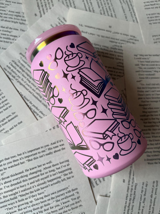 Book Lover Iced Coffee Tumbler: Engraved Stainless Steel 16oz