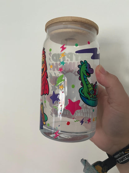 Cryptid Glass Can with Lid & Straw: Mothman, Loch Ness Monster