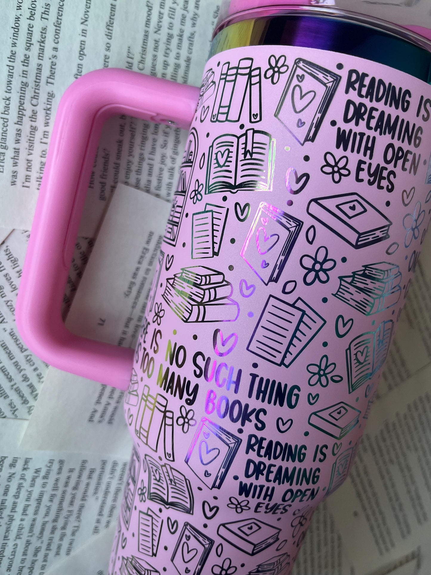 Book Lover 40oz Tumbler: Rainbow Laser Engraved Stanley Dupe