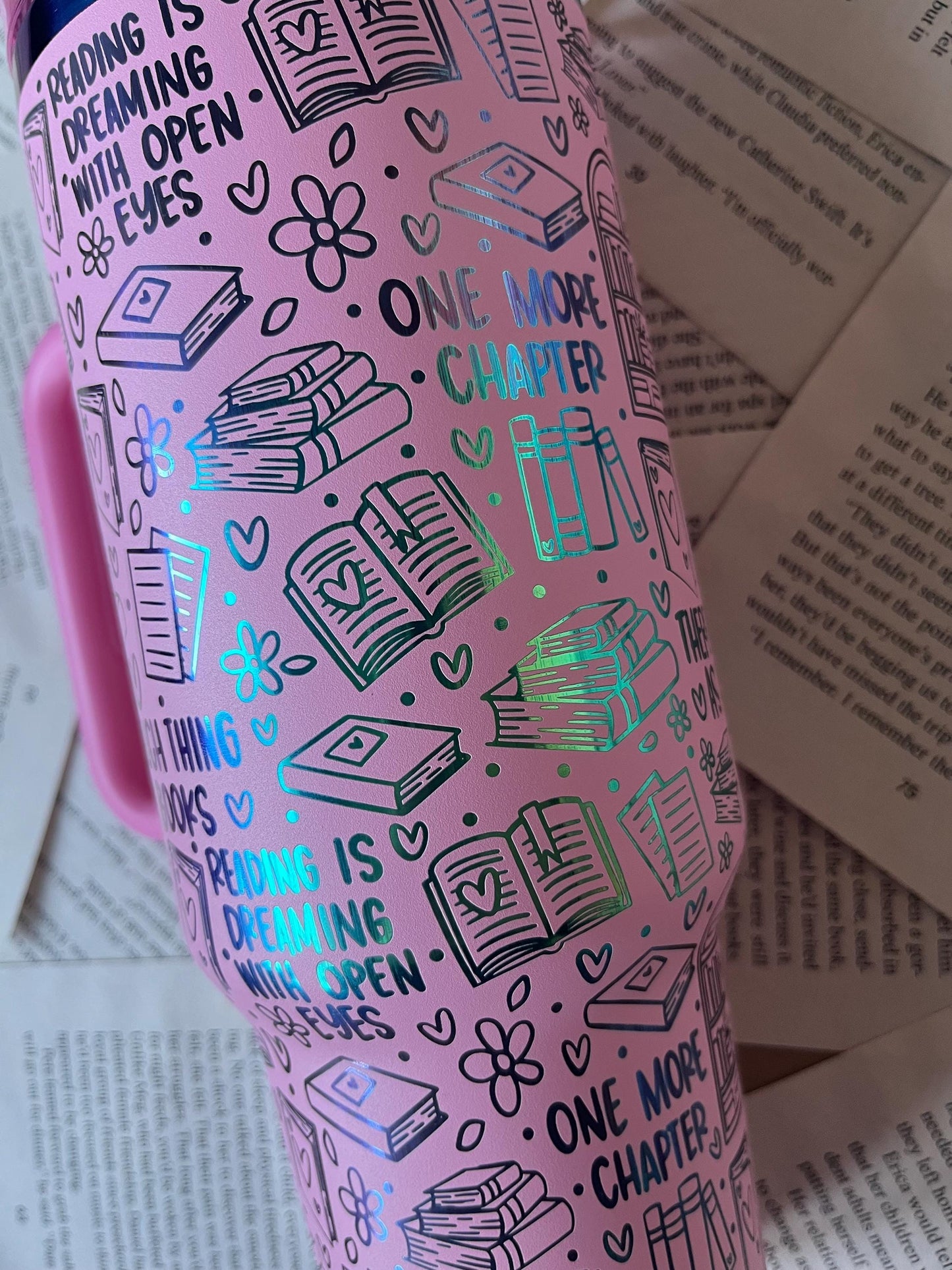 Book Lover 40oz Tumbler: Rainbow Laser Engraved Stanley Dupe