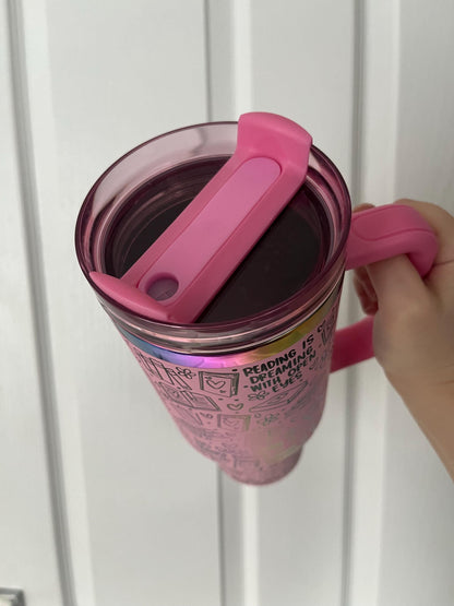 Book Lover 40oz Tumbler: Rainbow Laser Engraved Stanley Dupe