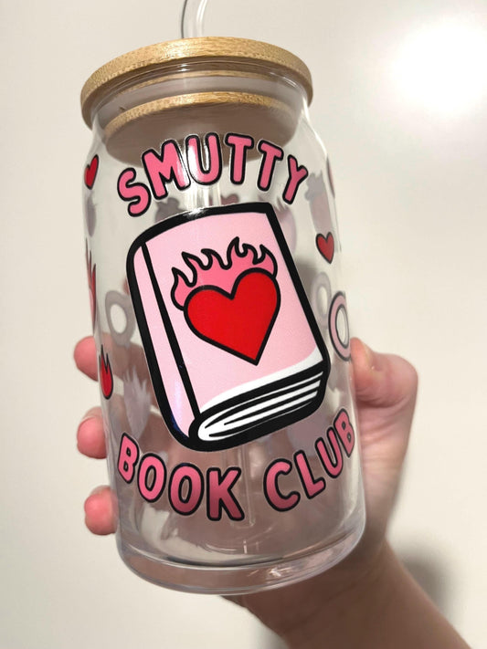 Smutty Book Club Iced Coffee Glass with Bamboo Lid